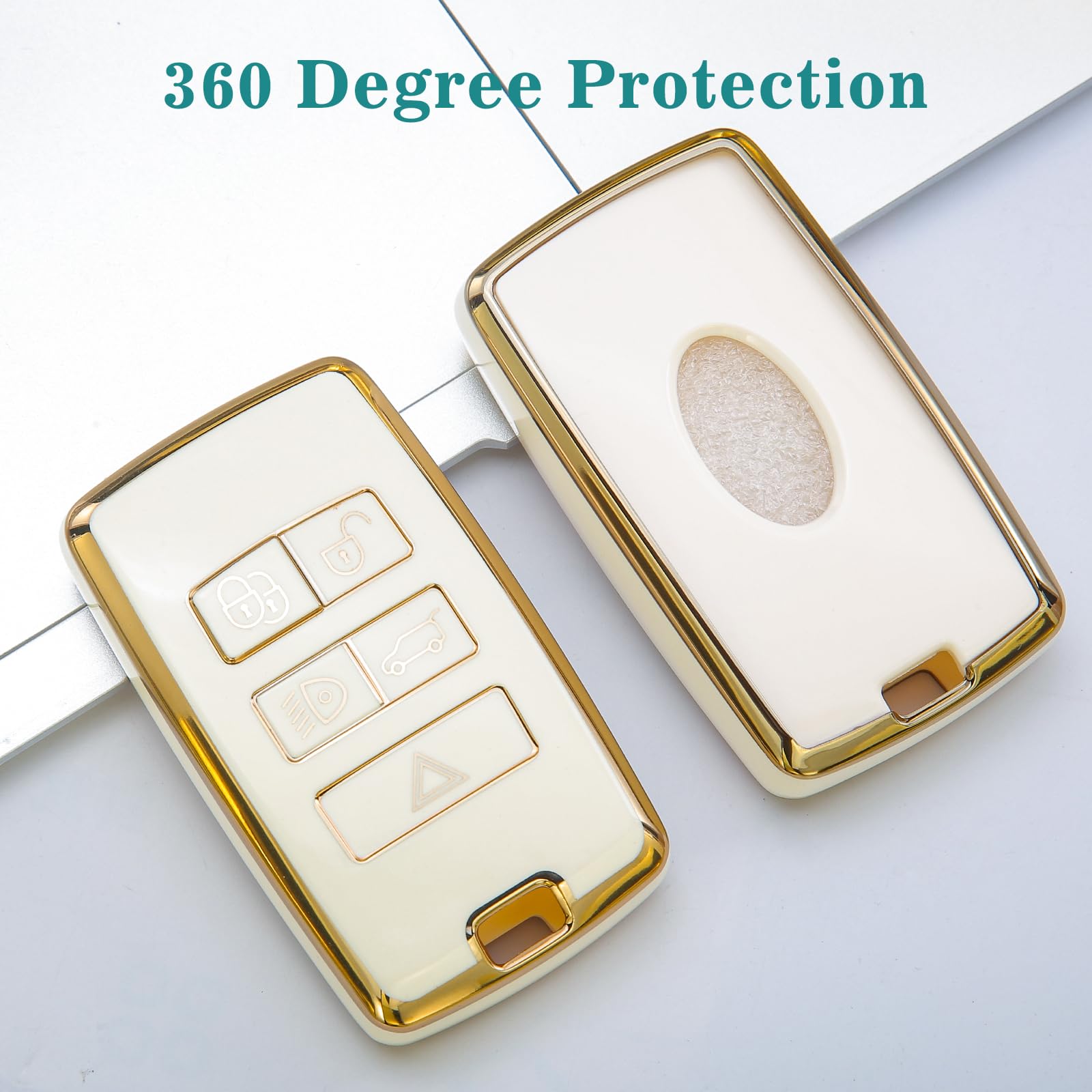 keycov Key fob Cover for Land Rover Accessories Keychain keyshell Ring case Compatible with 2018-2023 Jaguar E I-PACE Vogue Rang