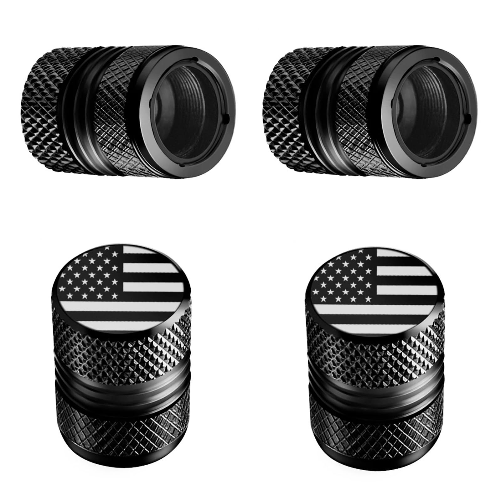 Tire Valve Stem Caps - 4 Pack Anti-Corrosion Premium Anodized Alloy Tyre Air Valve Caps American Flag For Car Suv Bike Black