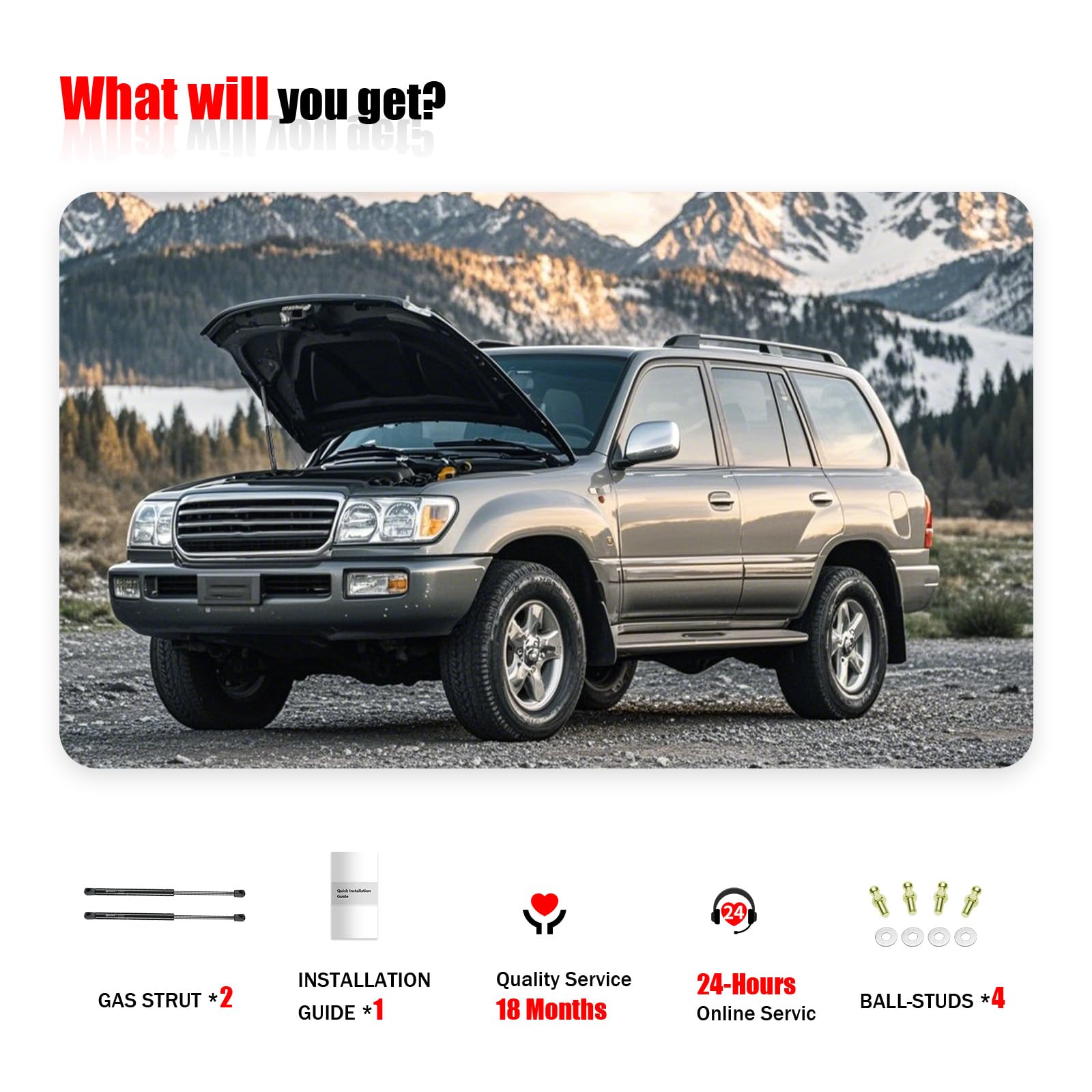 Iaqwe 4361-W Toyota Front Hood Lift Support Compatible With 1998-2007 Toyota Land Cruiser, Front Gas Struts Spring Shocks Fits F