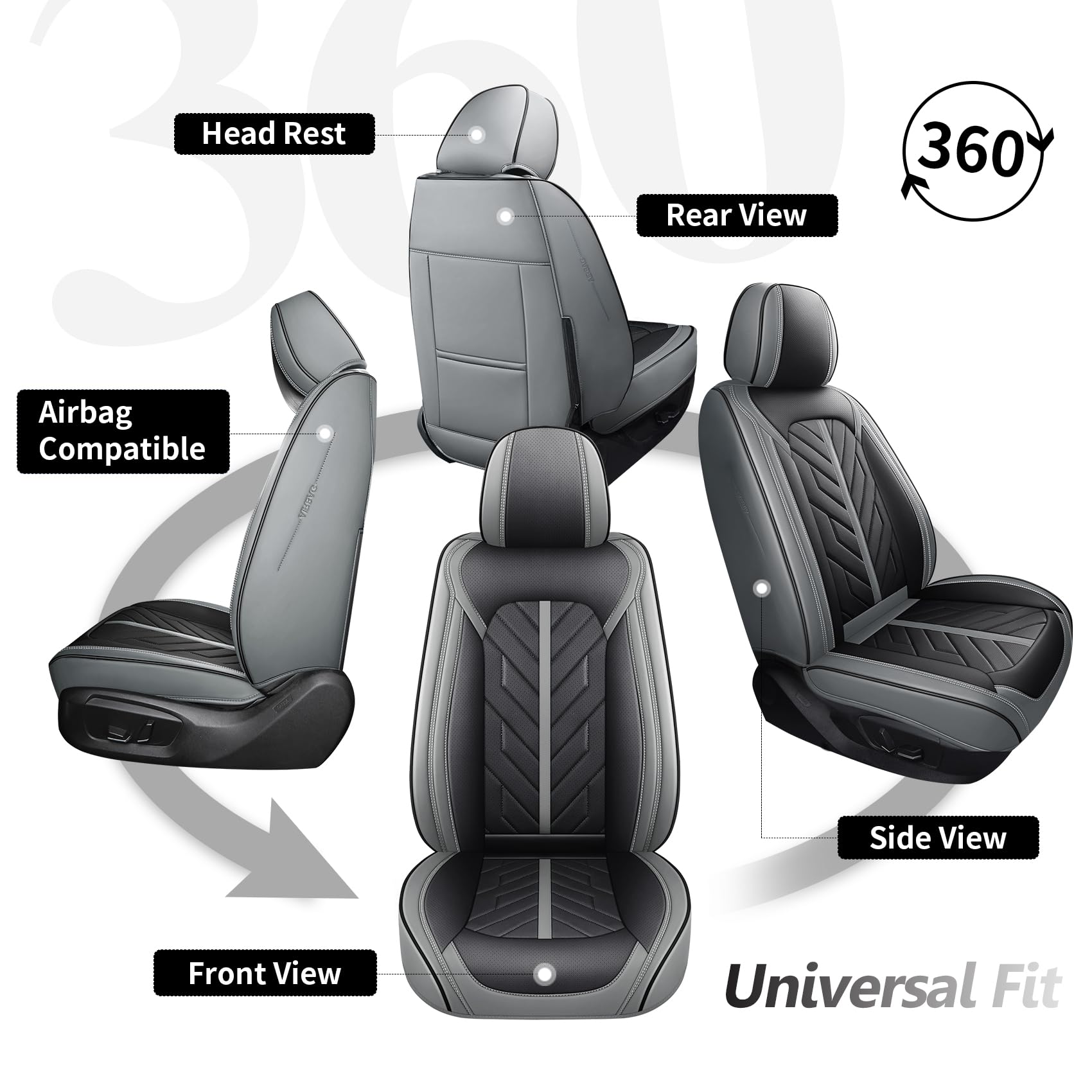 Tomatoman Car Seat Covers Full Set,Universal Automotive Leather Vehicle Cushion Full Coverage Protectors Fit for Most Sedans SUV