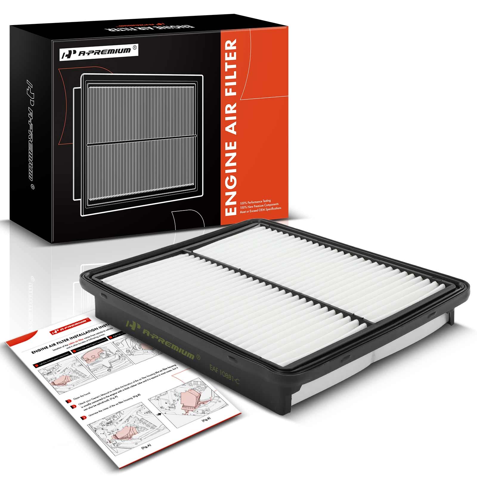 A-Premium Engine Air Filter Compatible with Hyundai & Kia Models - Santa Fe, Sonata, Optima, Sorento, Azera, 2010-2017 - Rigid P