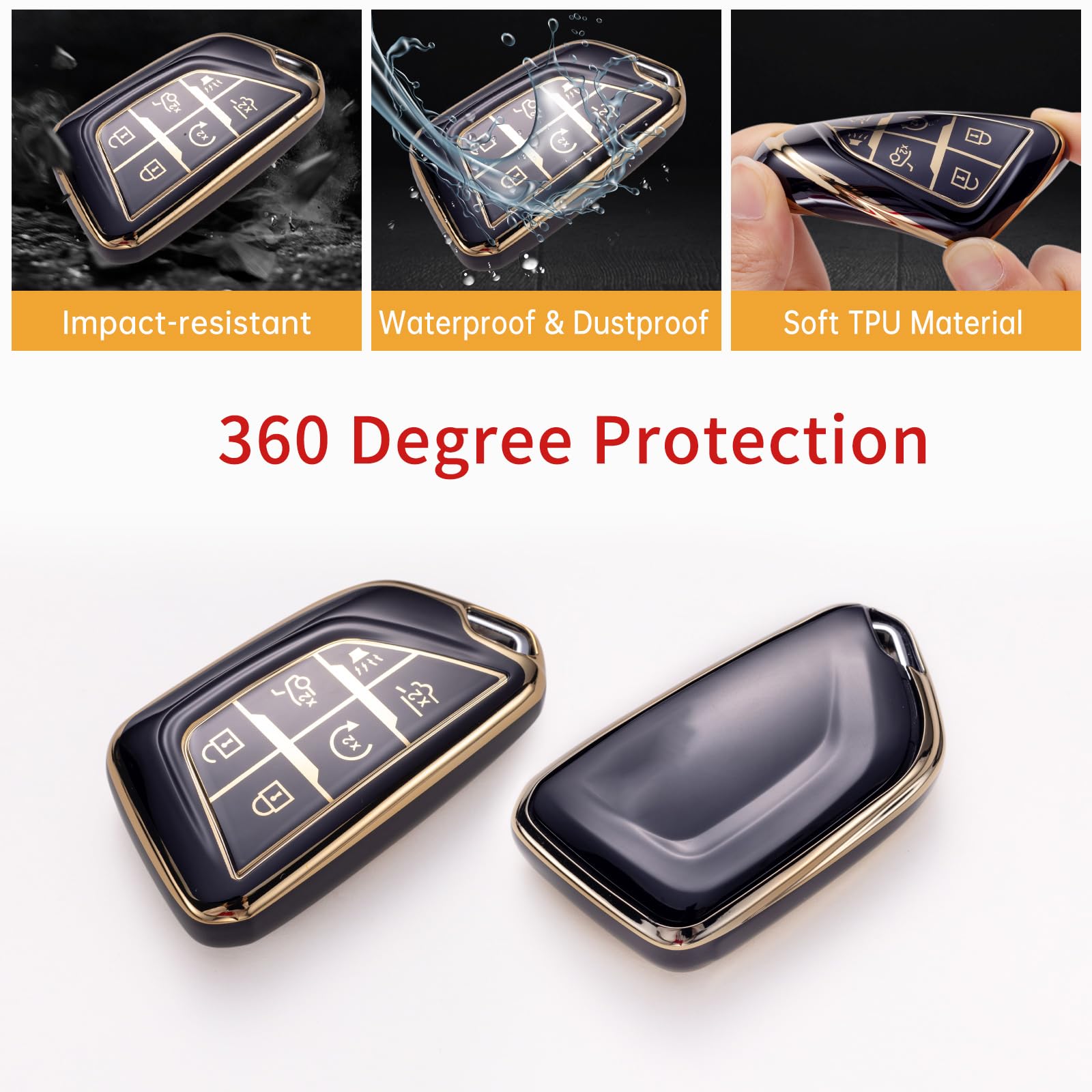 Gematay For Cadillac Key Fob Cover With Keychain Lanyard, Soft Tpu Key Fob Protector Shell Compatible With Cadillac 2020 2021 20