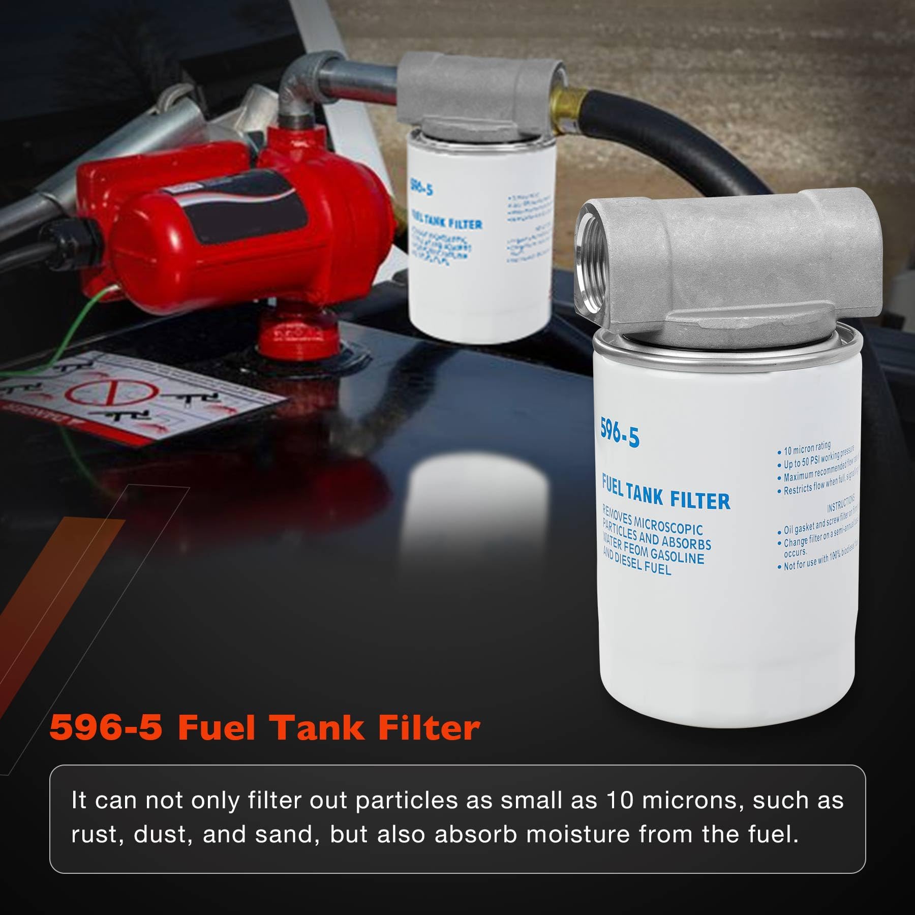 596-5 Fuel Tank Filter Compatible with Fuel Pumps Transfer Tanks, 10 Micron Diesel Spin-On Filter Replacement Water-Block Canist