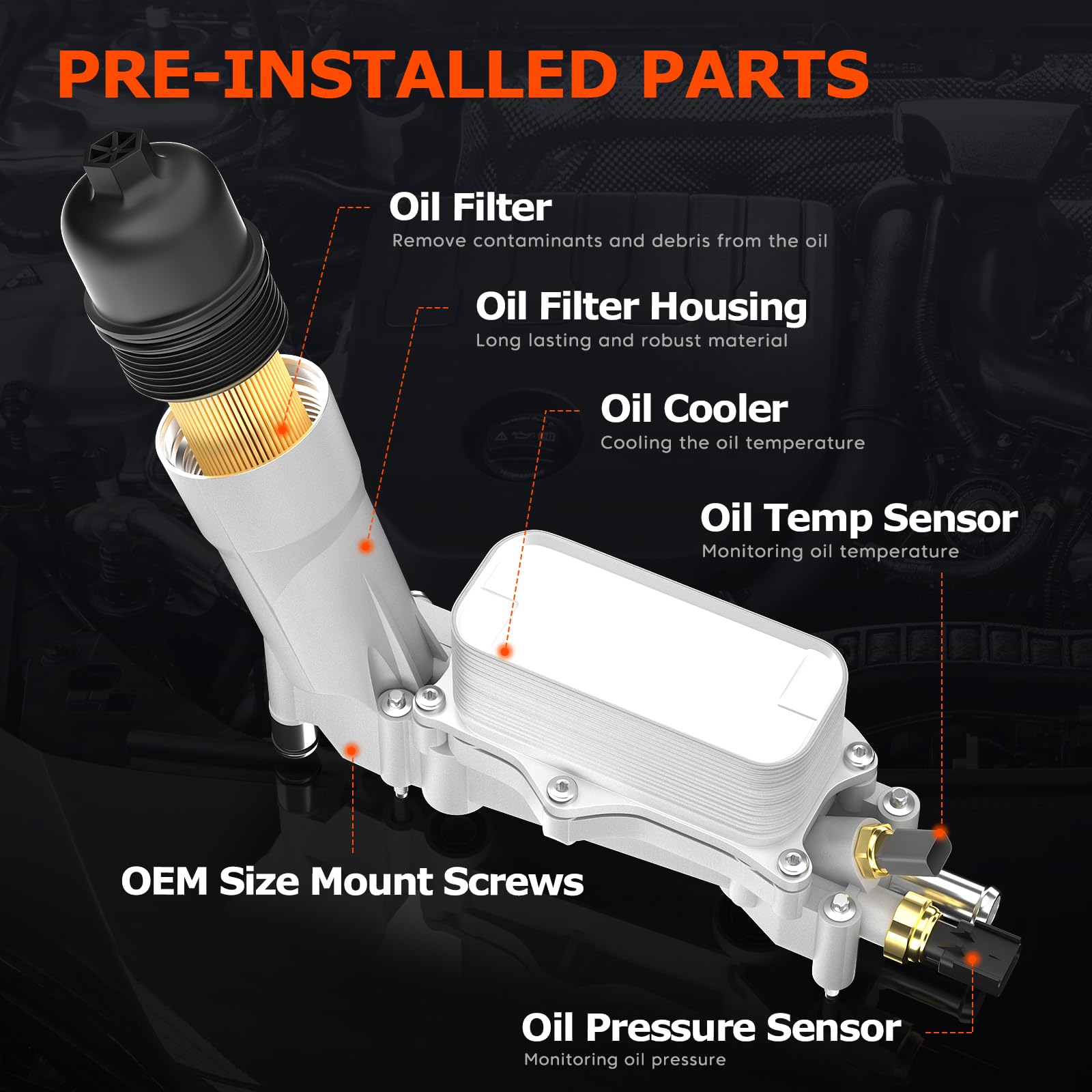 926-959 Improved Aluminum Engine Oil Filter Housing Kit with Oil Cooler Sensors & Gaskets Compatible with 2011-2016 Chrysler 200