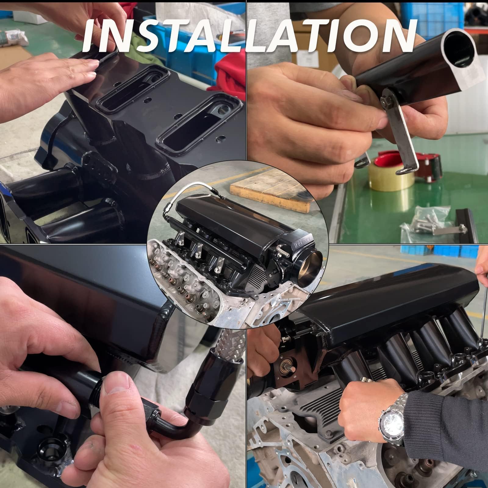 YESHMA For LS LS1 LS2 LS6 Intake Manifold with Throttle Body Compatible with Chevy 4.8L 5.3L 5.7L 6.0L (102MM Black)