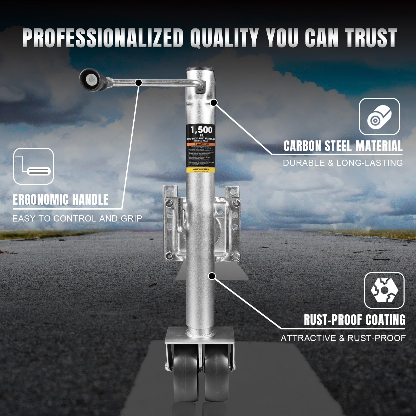 Torin 1500 Lbs Trailer Jack With Wheel, Heavy Duty Swivel Boat Trailer Jack, 13'' Lift, Bolt-On Trailer Tongue Jack For Rv Boat