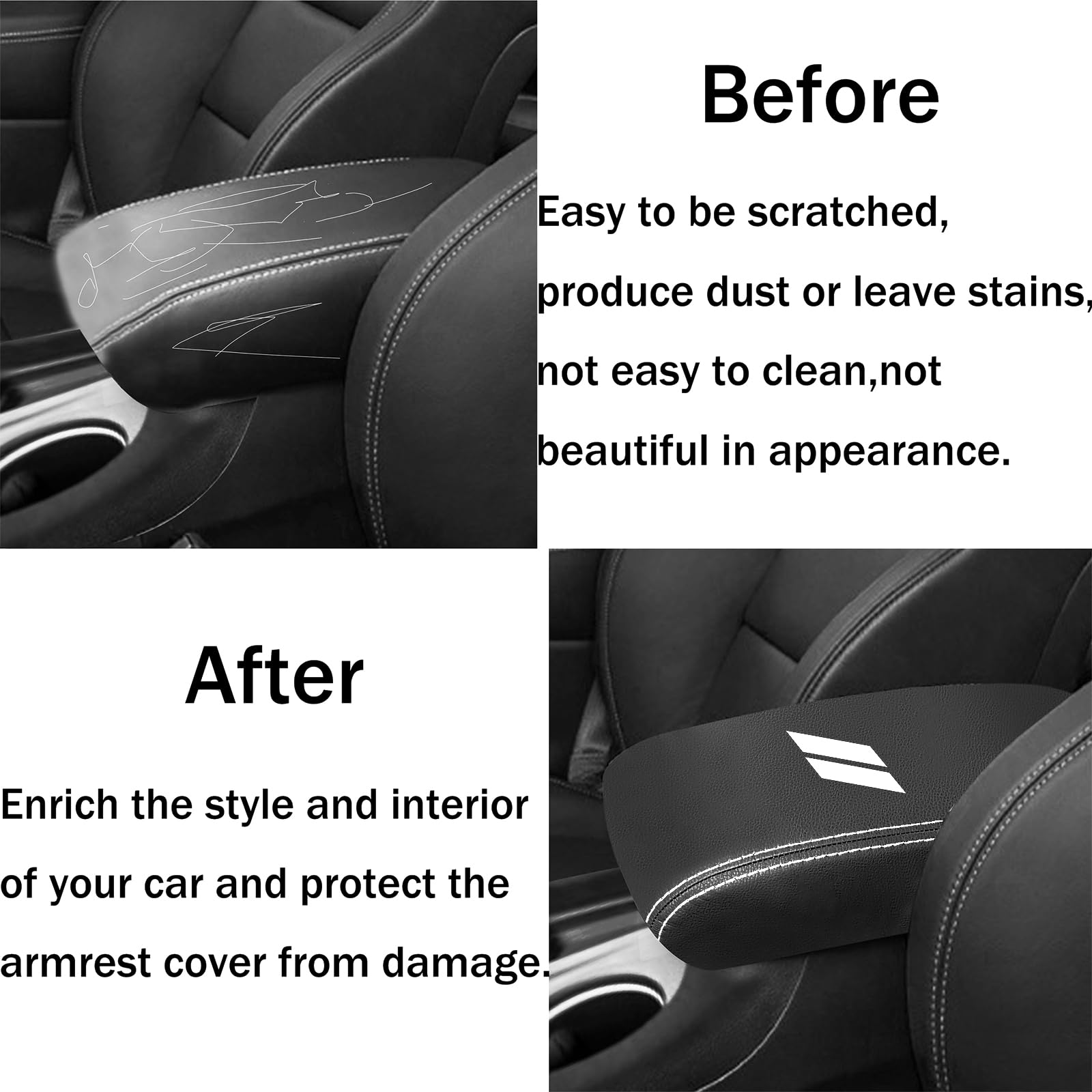 YOSRTER Center Console Armrest Cover for Dodge Durango 2021-2026, Anti-Scratch Leather, White Trim, Model J001009