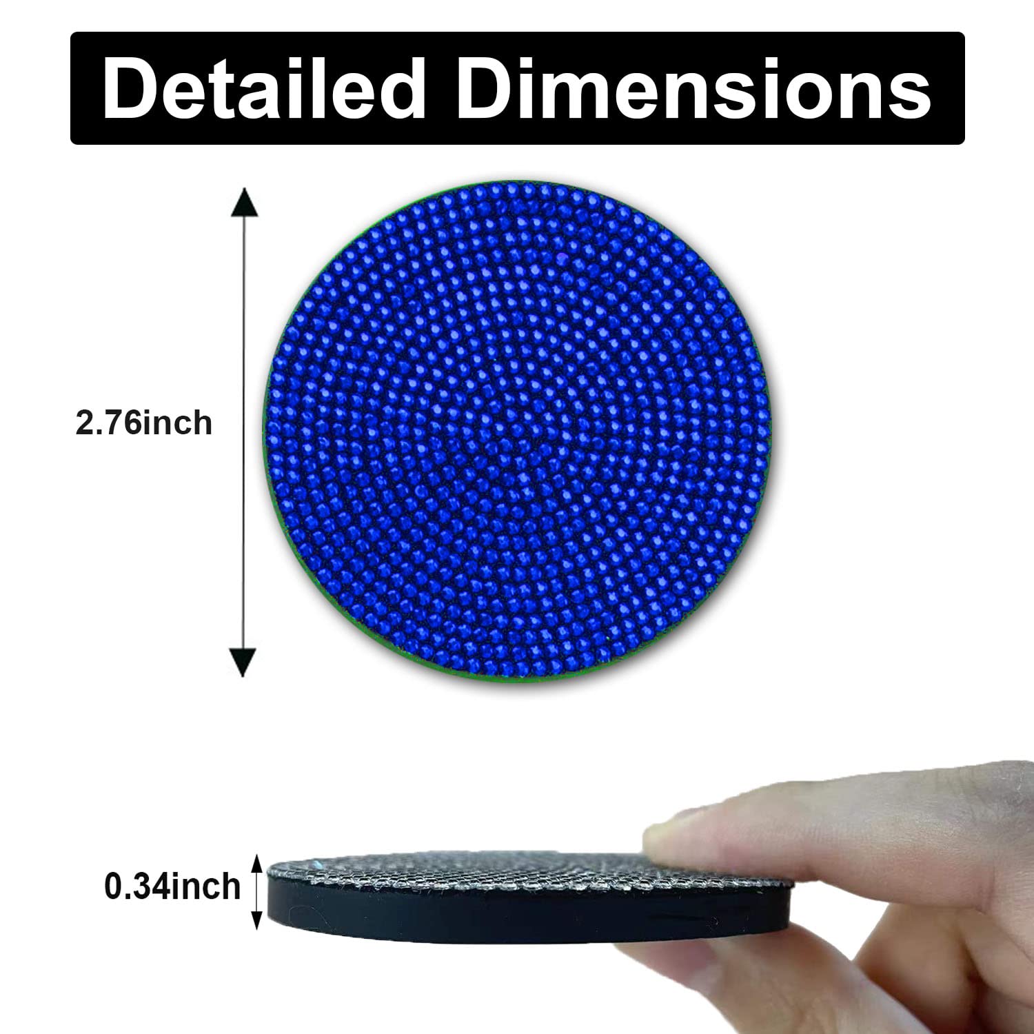 4Pcs Bling Cup Holder Insert Coaster- 2.75 Inch Silicone Anti-Slip Shockproof, Universal Fashion Car Interior Accessories For Women (Blue)