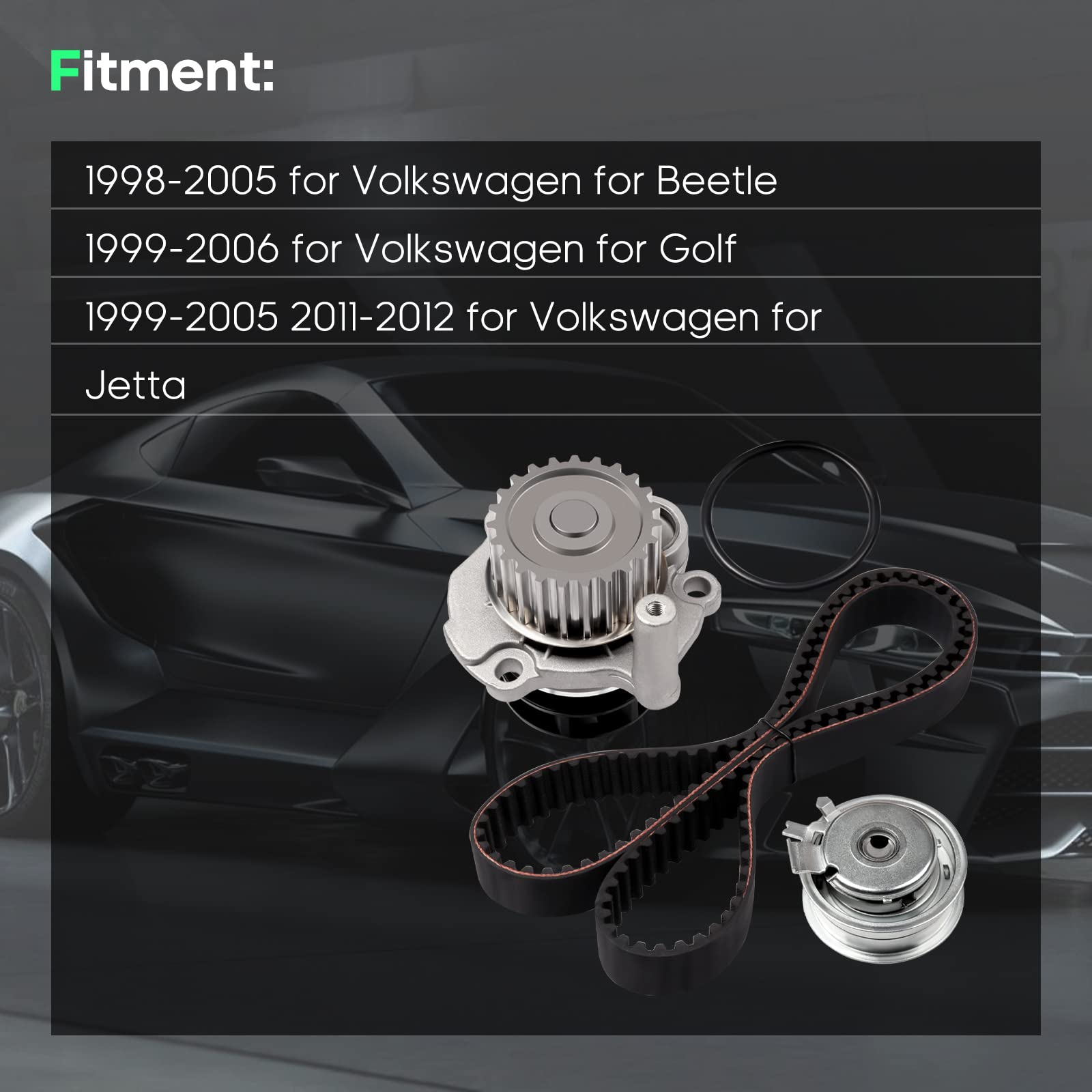 New Timing Belt Water Pump Tensioner Kit Fits 1998-2005 For Jetta Golf 2.0L L4 Sohc Aeg Avh Azg Bev Engine