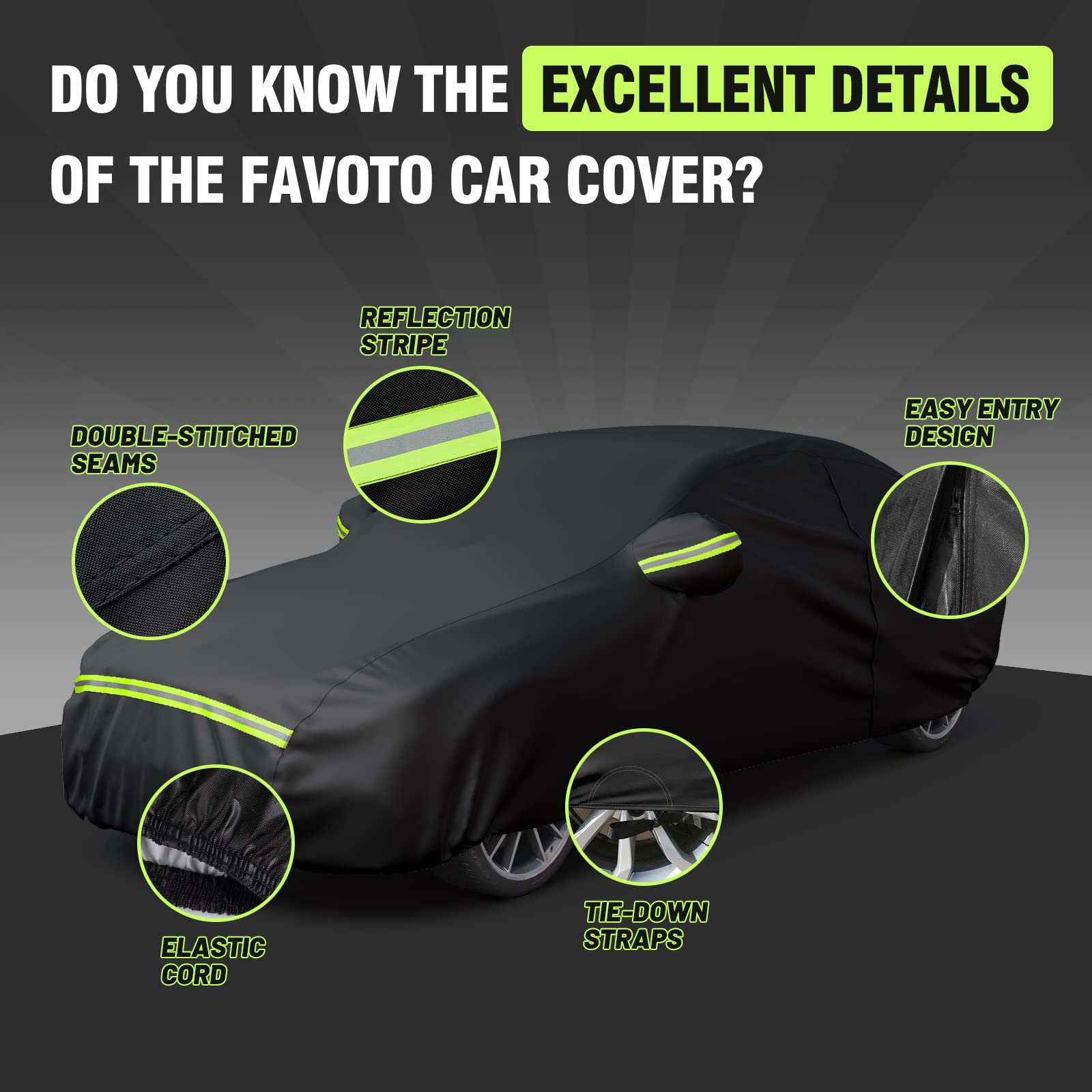 Favoto 6 Layers Car Cover Waterproof All Weather For Automobiles Heavy Duty Outdoor Sun Snow Protection Car Tarp With Windproof