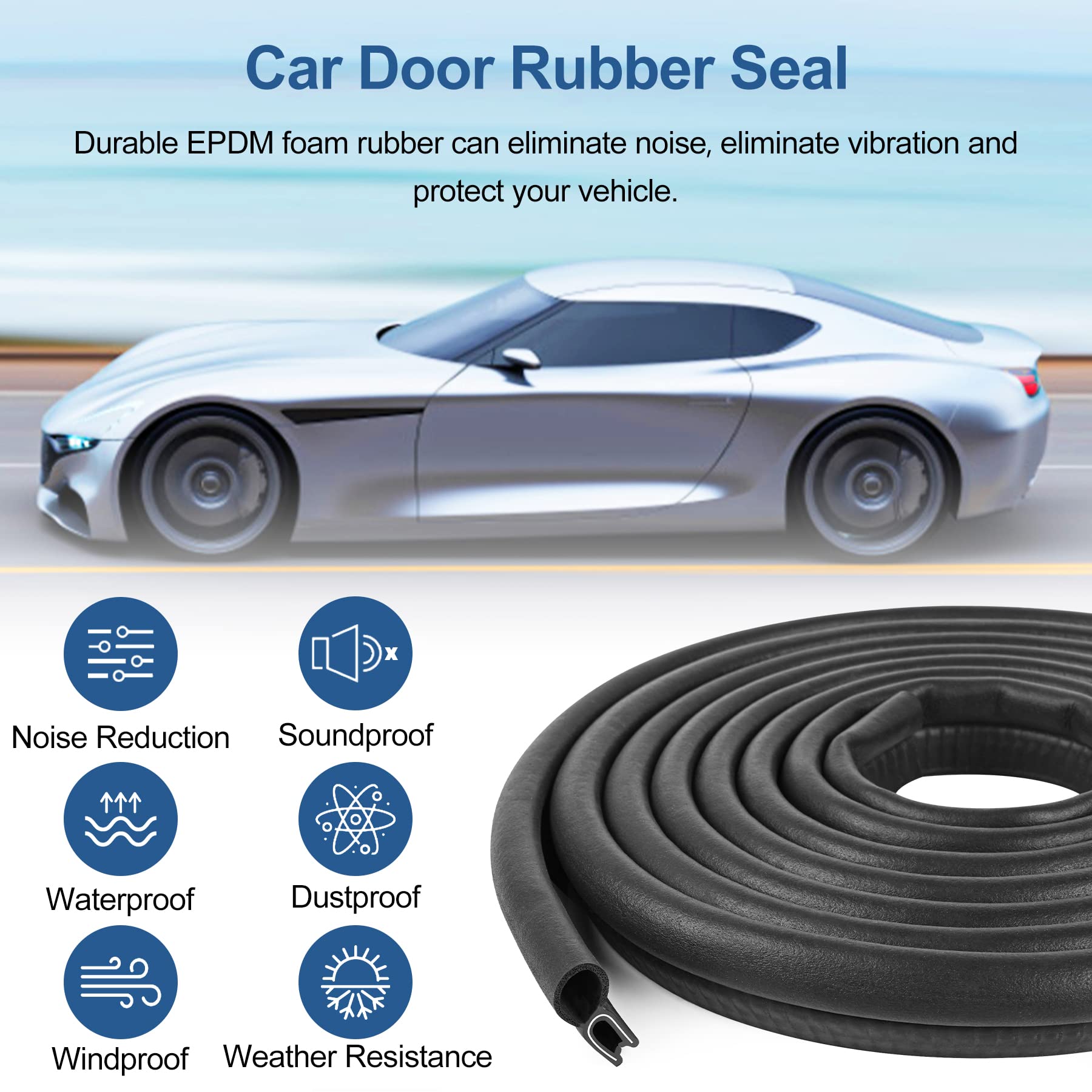 Automotive Door Weather Stripping 10Ft Car Door Rubber Edge Trim Seal Strip Gasket with Top Bulb Easy to Install for Car Bus Cam