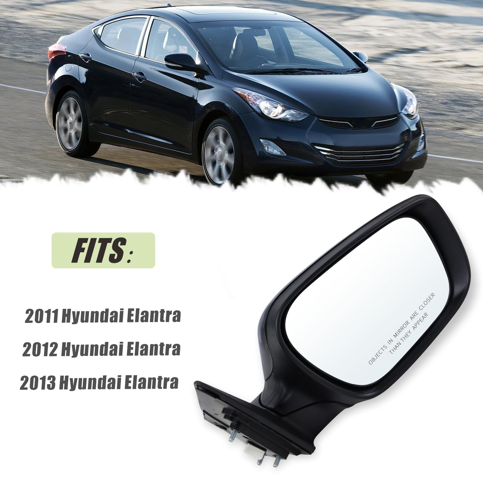 Lqito Right Passenger Side Door Mirror Compatible With 2011 2012 2013 Hyundai Elantra With Manual Folding Power Glass Heated Tur