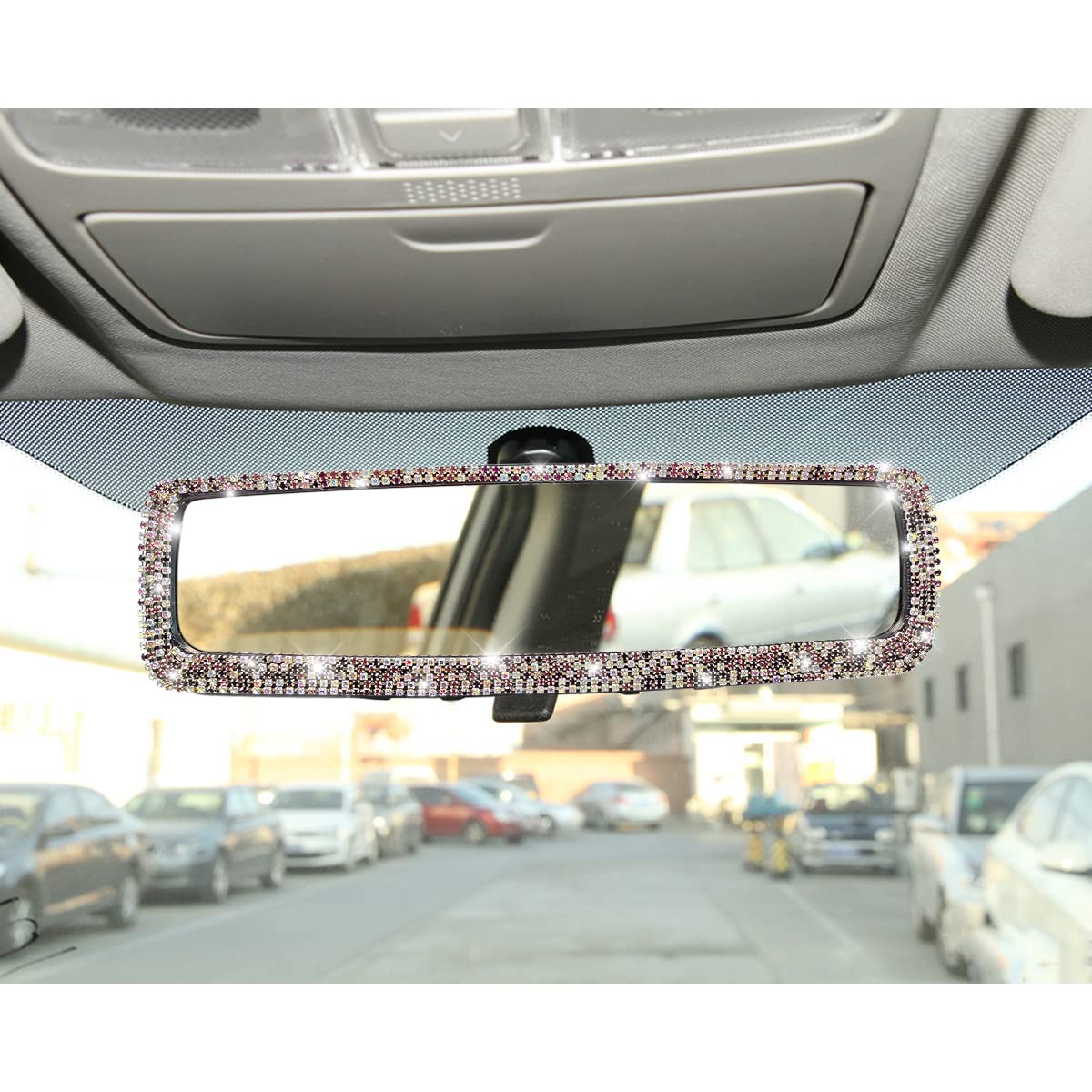 Bling Car Rear View Mirror, Rhinestones Crystal Clip-On Rearview Mirror With Hd Glass, Compatible With Most Cars, Suvs, Vehicles, Auto Interior Accessories For Women Girl (Pink)