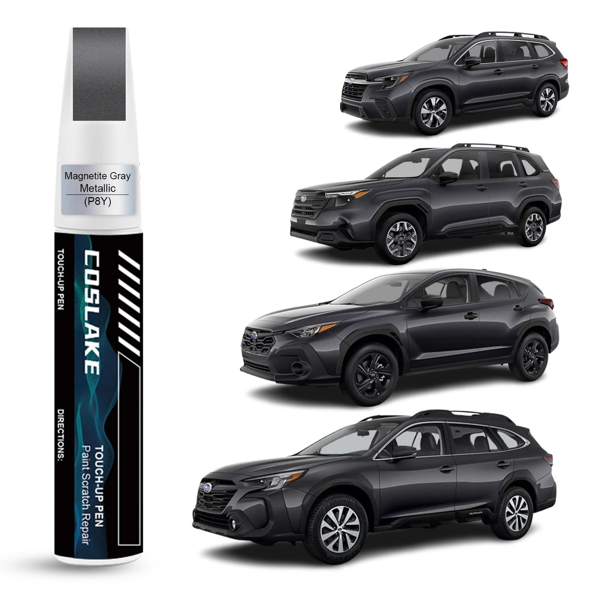 COSLAKE Car Touch Up Paint(Magnetite Gray Metallic(P8Y)) for SUBARU, Car Paint Scratch Repair Kit, Quick & Easy Solution to Repa