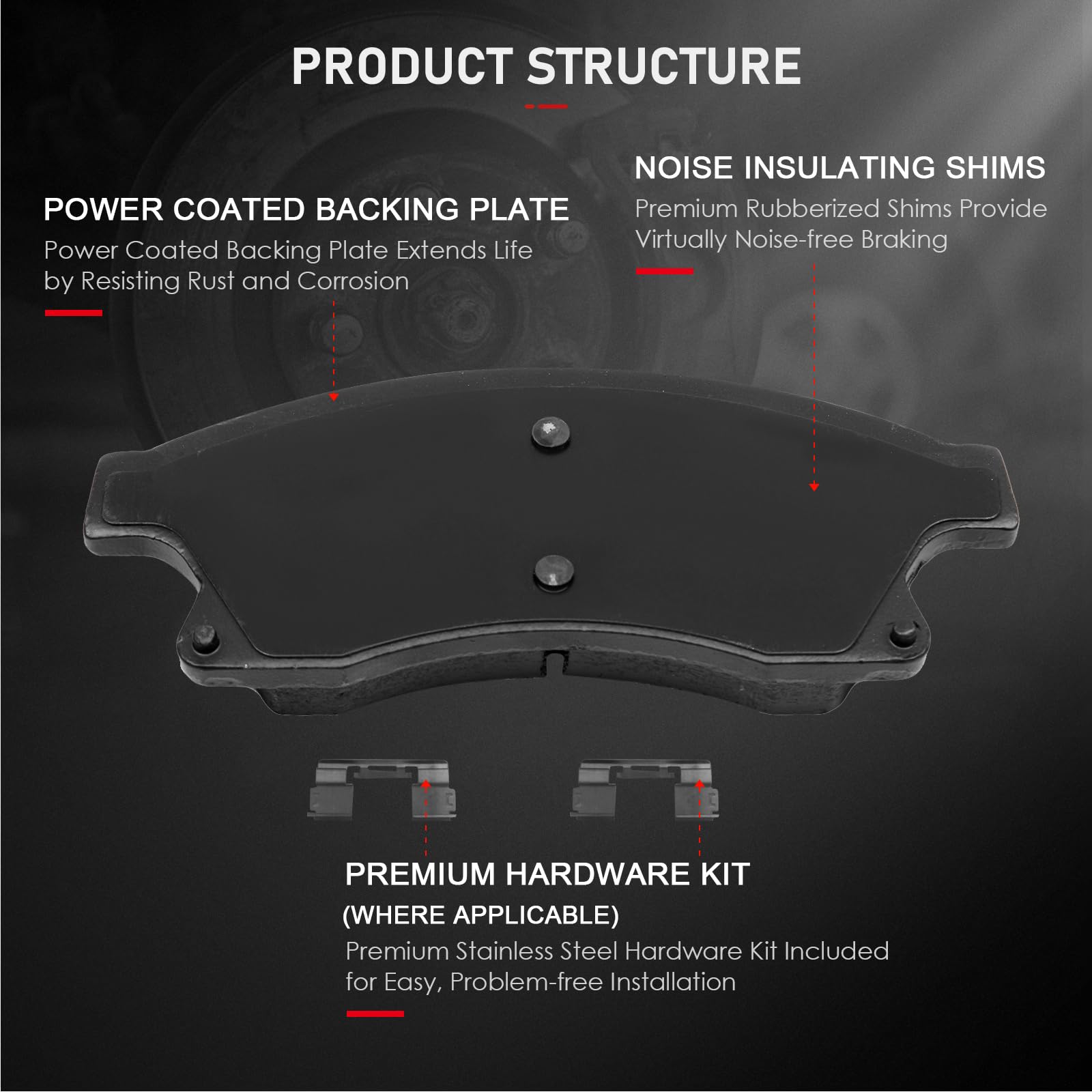 Cciyu D1522 Front Ceramic Brake Pads Kits 4Pcs Fit For 2011-2015 For Chevrolet Cruze,2016 For Chevrolet Cruze Limited,2012-2017