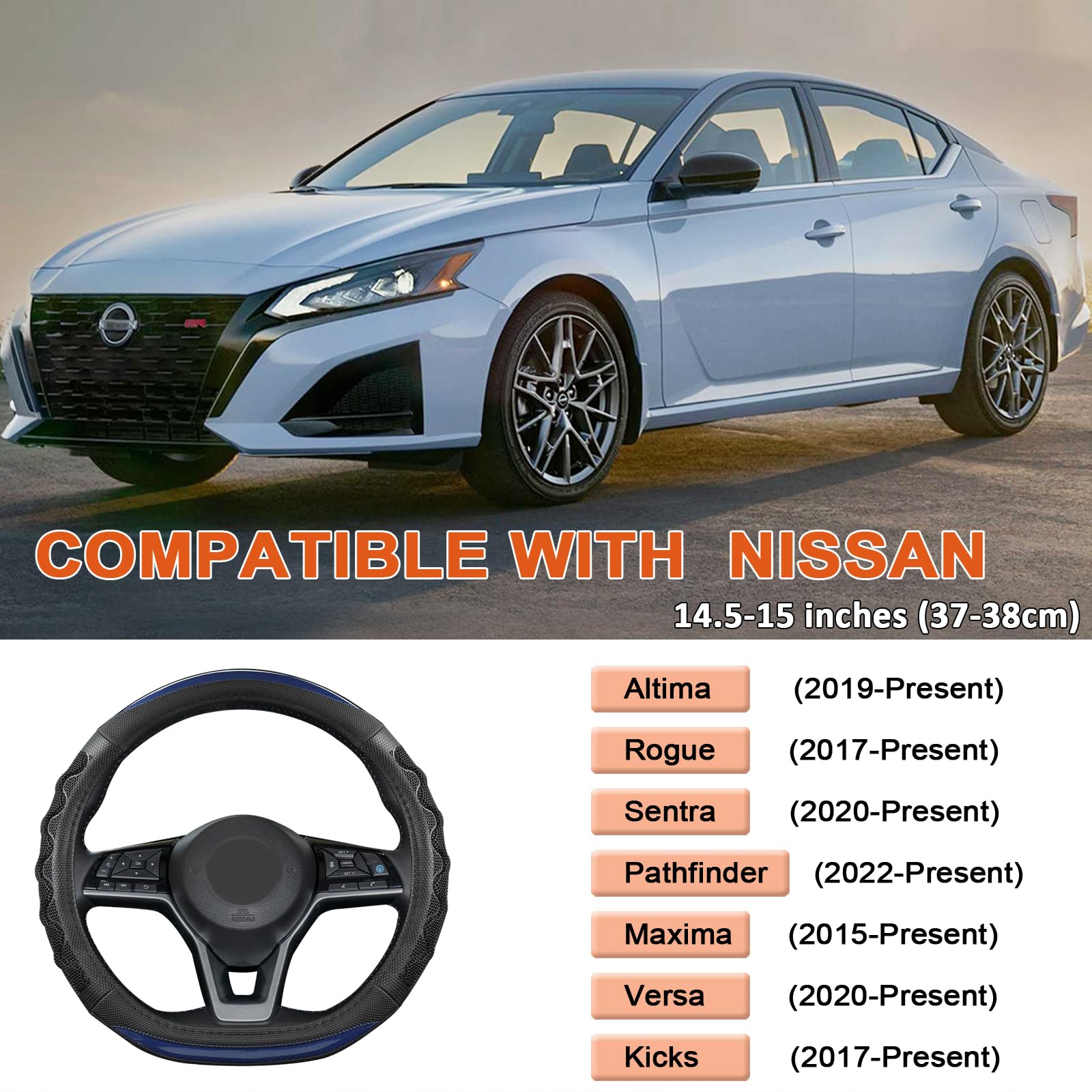 Giant Panda Steering Wheel Cover For Nissan Altima Rogue - Car Steering Wheel Cover For Nissan D Shape(Blue-D-Shaped)