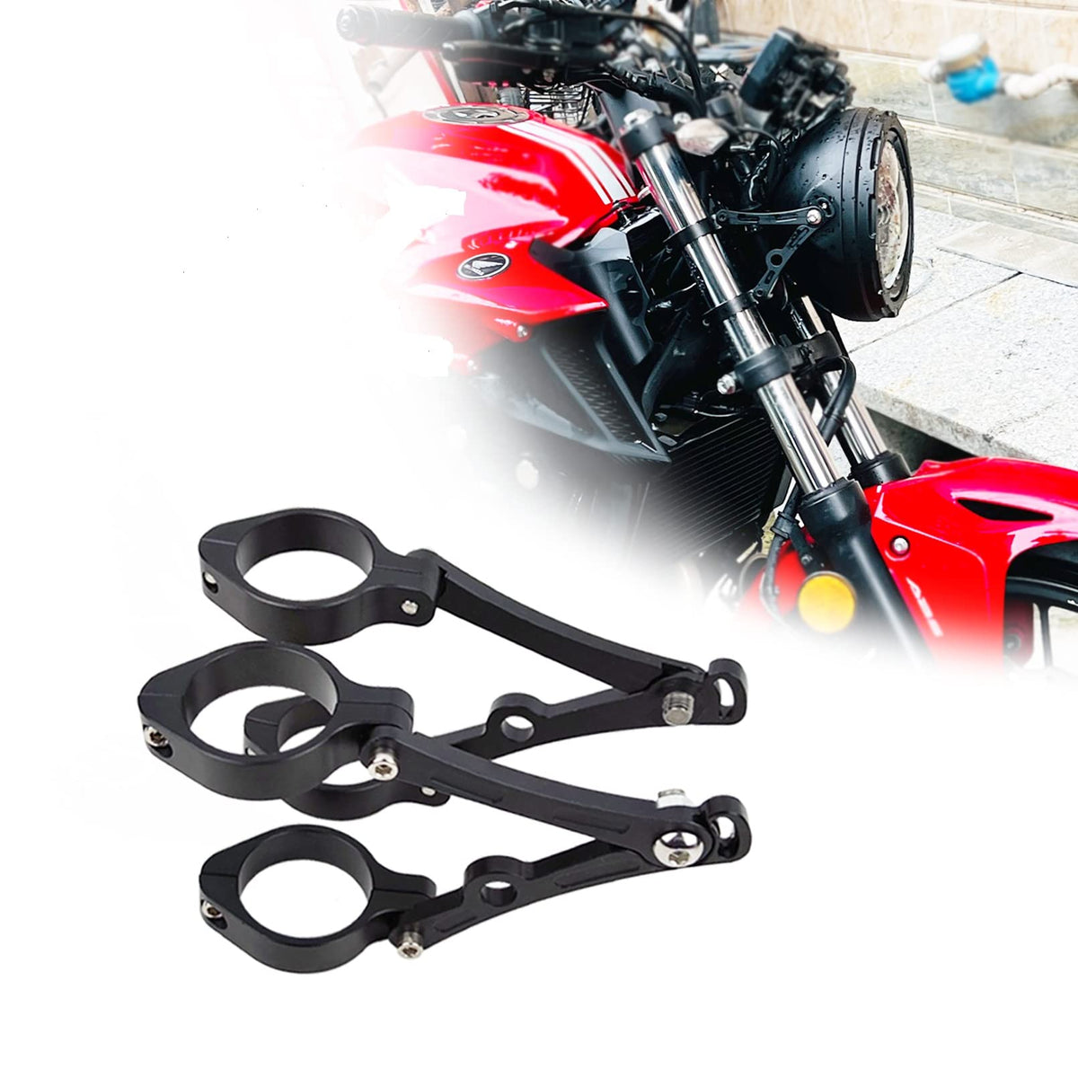 HARPUOU Motorcycle Headlight Bracket 51-54mm Black Headlamp CNC Fork Tube Side Mount Bracket for Most Motorbikes