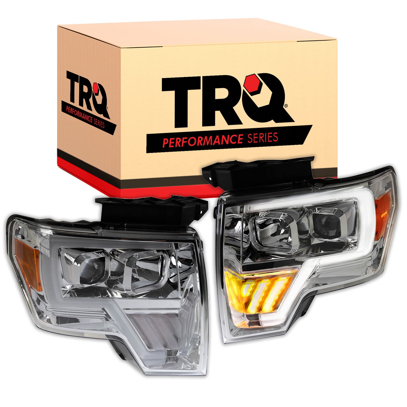 Trq Headlight Assembly Set Headlights Driver & Passenger Side Halogen Compatible With 2009-2014 Ford F-150 Fo2502287 Fo2502289 F