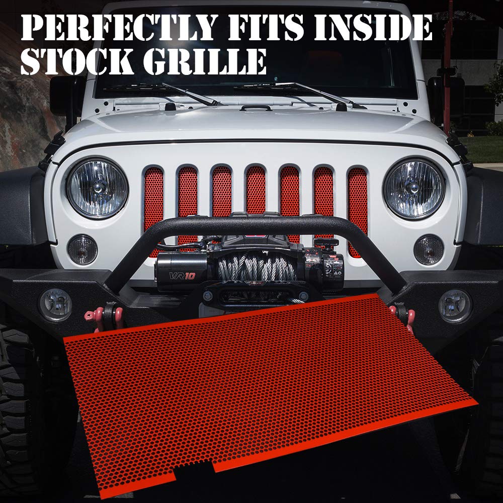 Xprite Red Aluminum Alloy Mesh Grill Inserts Compatible With 2007-2018 Jeep Wrangler Jk Jku Original Front Hood Matte Grille Gri