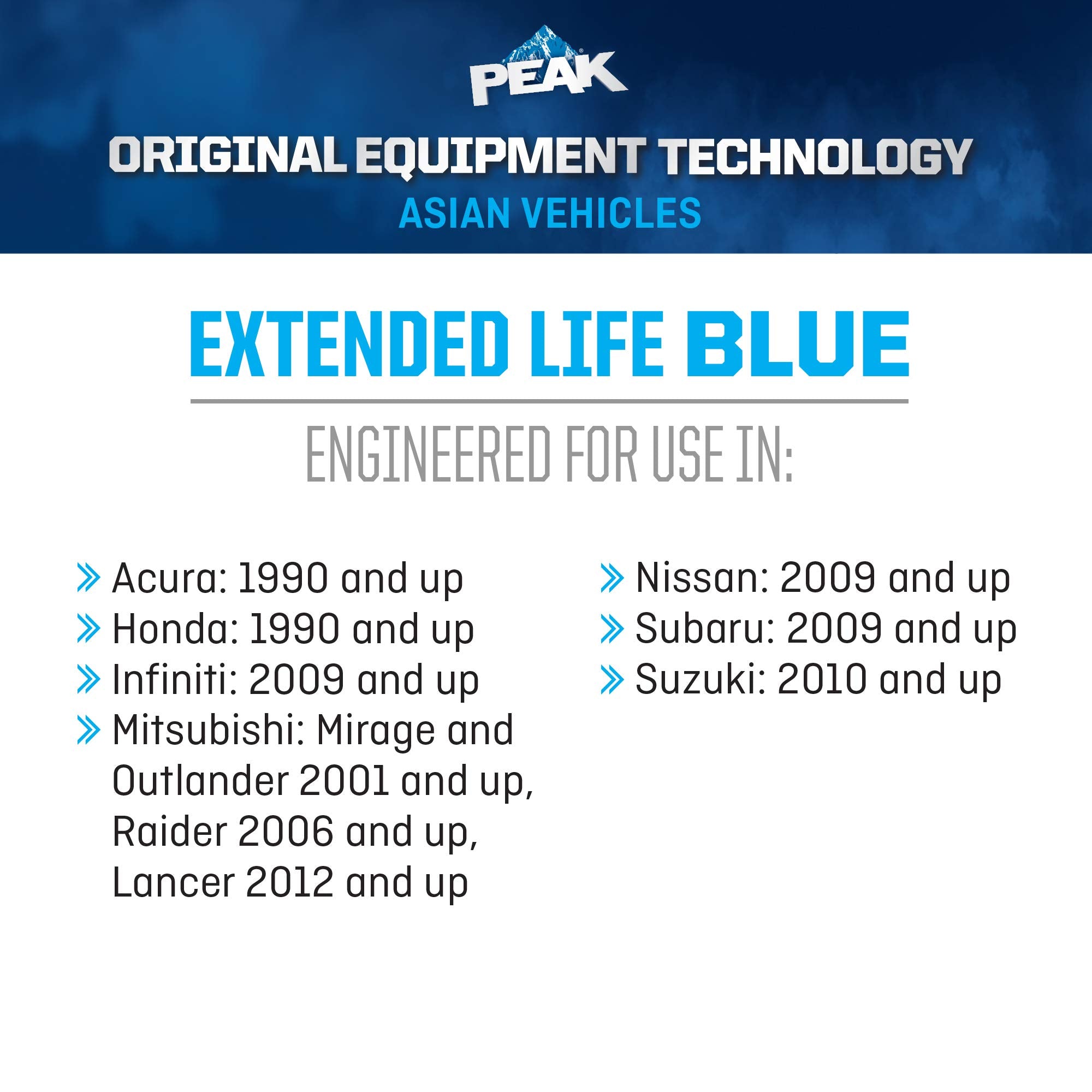 Peak Oet Extended Life Blue 50/50 Prediluted Antifreeze/Coolant For Asian Vehicles, 1 Gal.