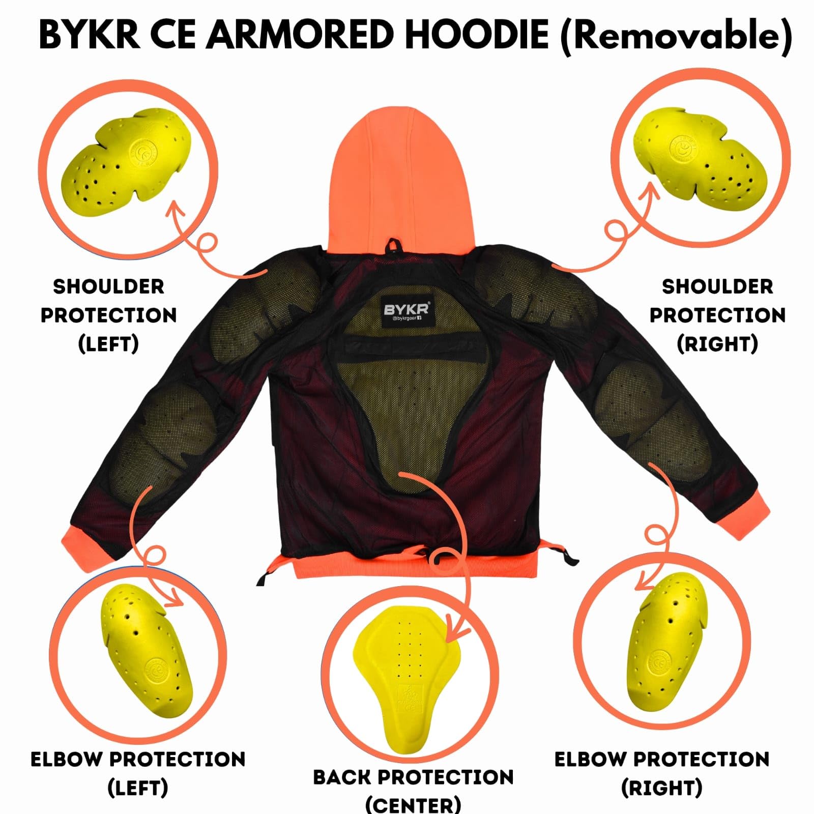 BYKR Motorcycle Hoodie for Men & Women Biker Motorcycle Jackets Breathable Motorbike Riding Sweatshirt All Weather CE Armored (O