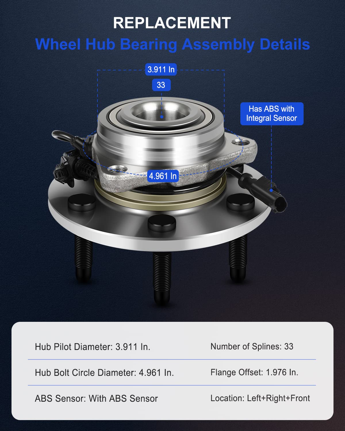 ECCPP 515096 Front Wheel Hub Bearing Assembly for Chevy Avalanche, Silverado, Suburban, Tahoe, Cadillac Escalade, GMC Yukon Sier