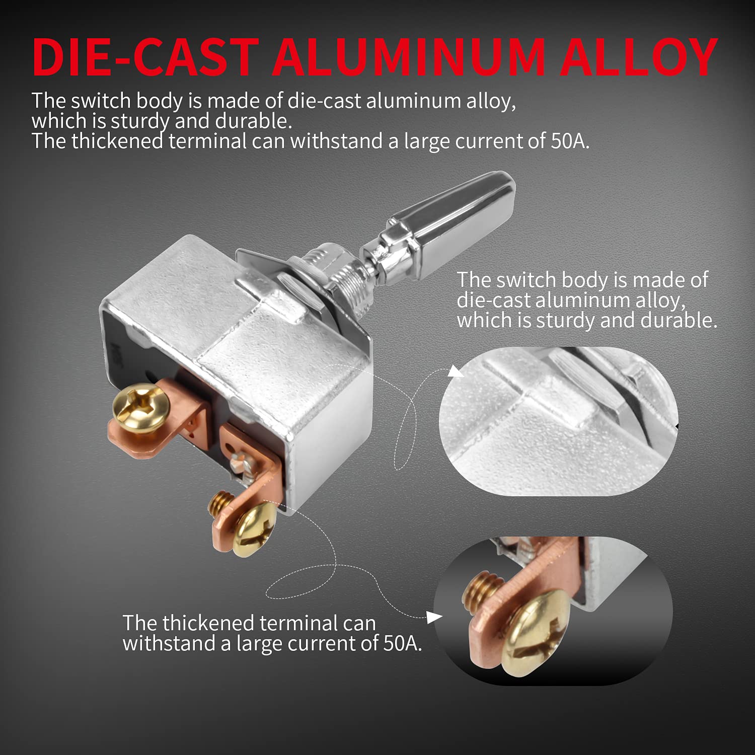 Daiertek Heavy Duty 50 Amp 12V Toggle Switch Automotive 2 Position On Off Rocker Switch Spst 2 Pin Metal Chrome Plated Screw Terminal (2Pcs)