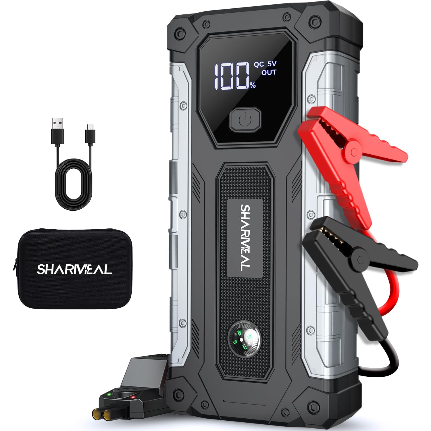 Sharmeal Car Battery Jump Starter 6000A, Jump Starter Battery Pack for All Gas and 10.0L Diesel, 12V Portable Jump Box with LED 