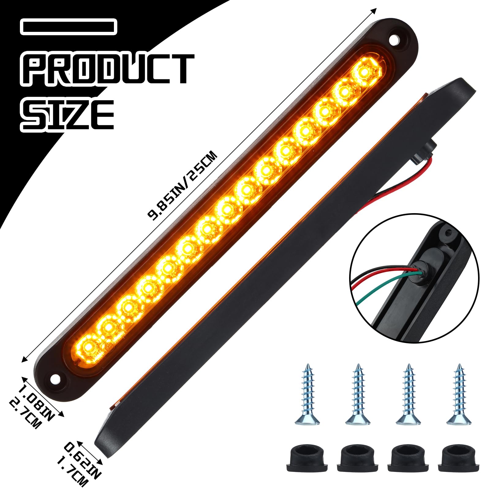 2 Pieces 10 Inch 15 Led Trailer Tail Light Bar Stop Turn Tail Lights Assembly Third Brake Strip 9 To 30-Volt Trailer Identificat