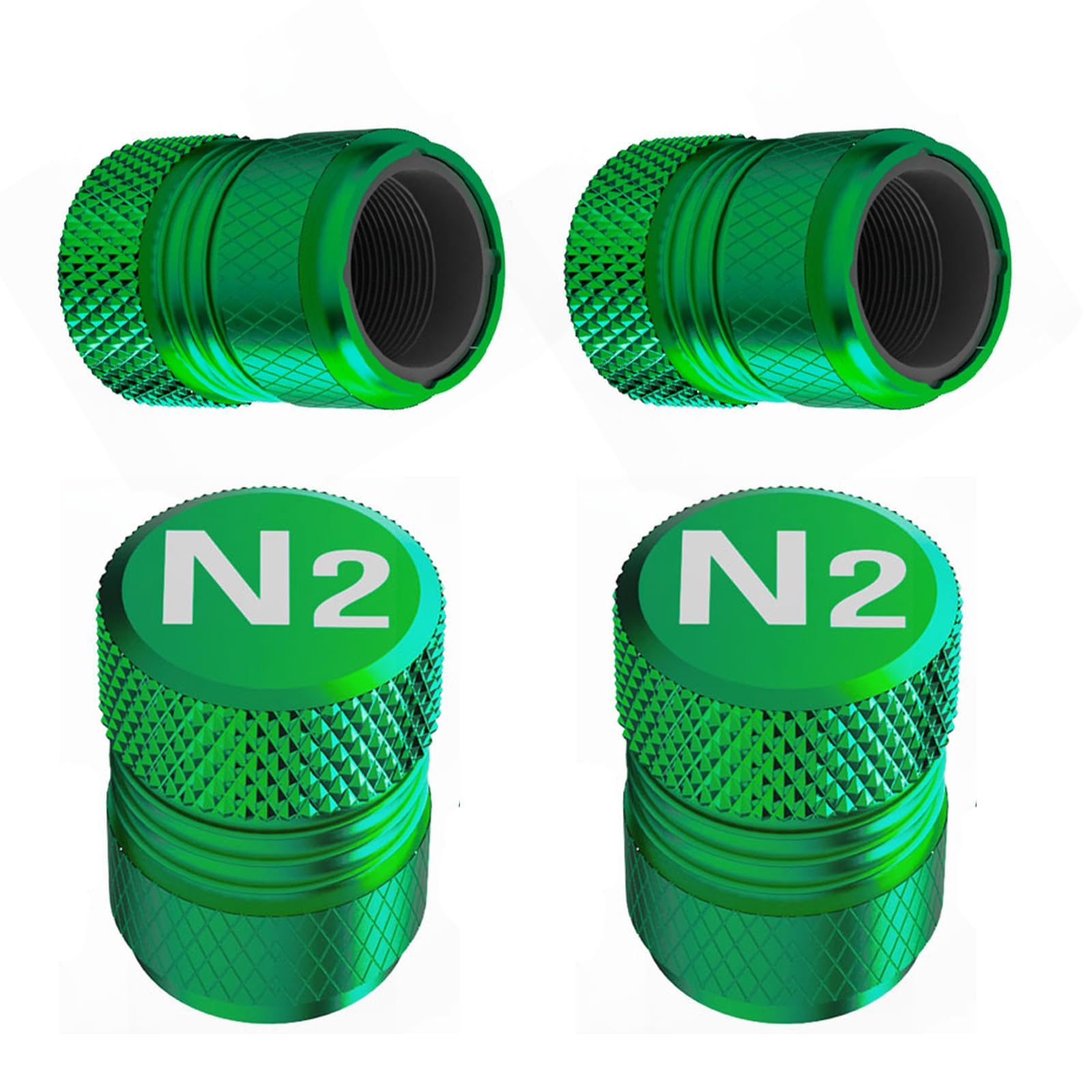 Tire Valve Stem Caps - 4 Pack Anti-Corrosion Premium Anodized Alloy Tyre Air Valve Caps N2 Nitrogen for Car SUV Bike Green