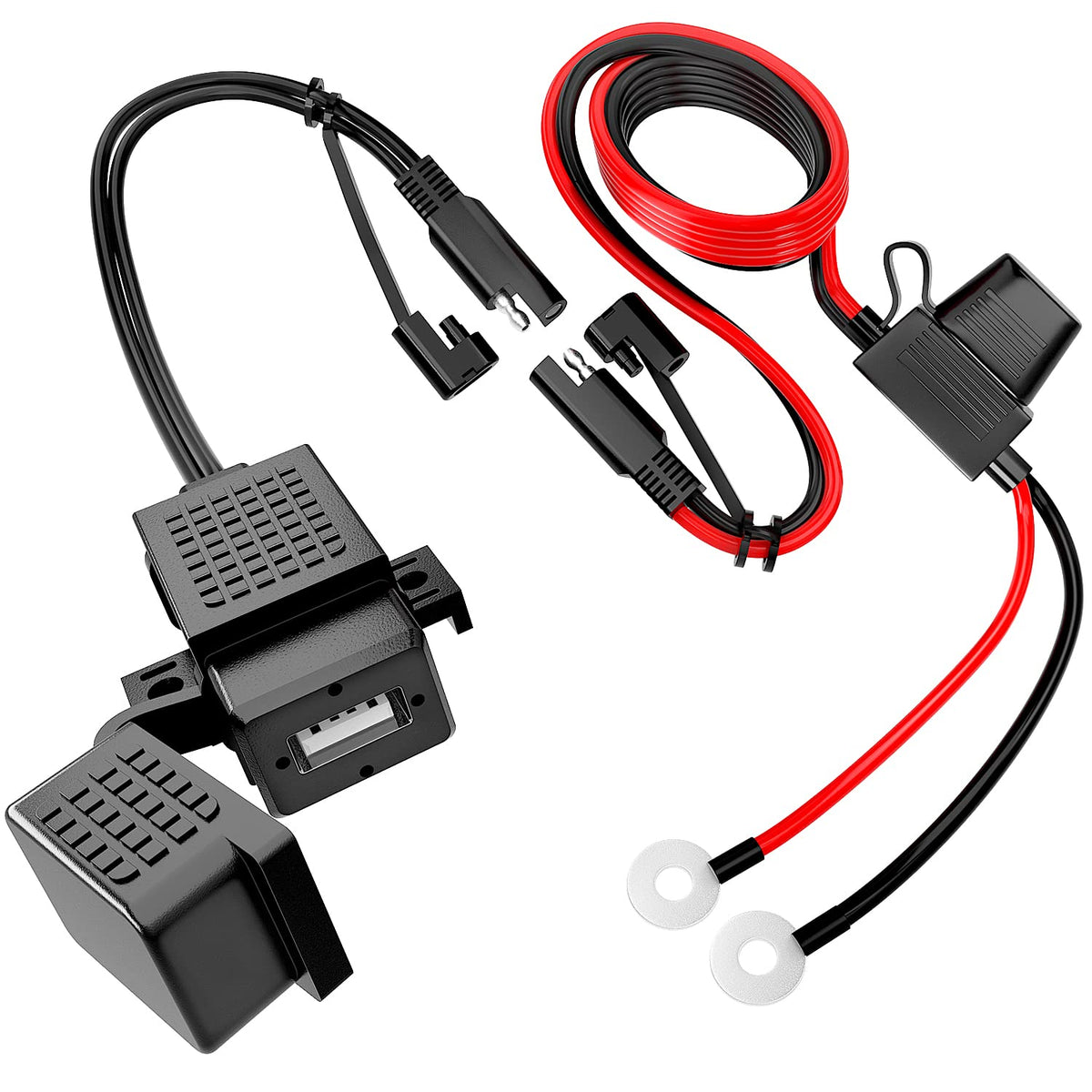 Nilight Waterproof Motorcycle Usb 3.1Amp Quick Sae To Usb Charger Adapter O Ring Terminal Cable Harness With Inline 10Amp Fuse H