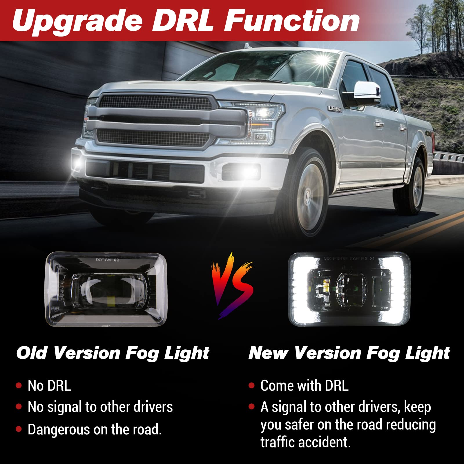 Bicyaco Led Fog Lights With Drl Daytime Running Lights Compatible With 2015-2020 Ford F150, 4 Inch Led Fog Light Assembly Kit, 3