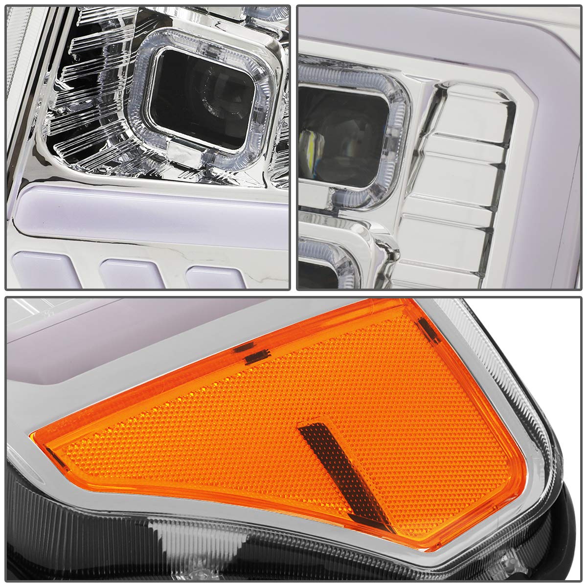 Dna Motoring Hl-Lb-T8-F15009-Ch-Am Pair Auto Update Led Effect Drl Quad Projector Headlight Replacement For 09-14 F150, Chrome/A