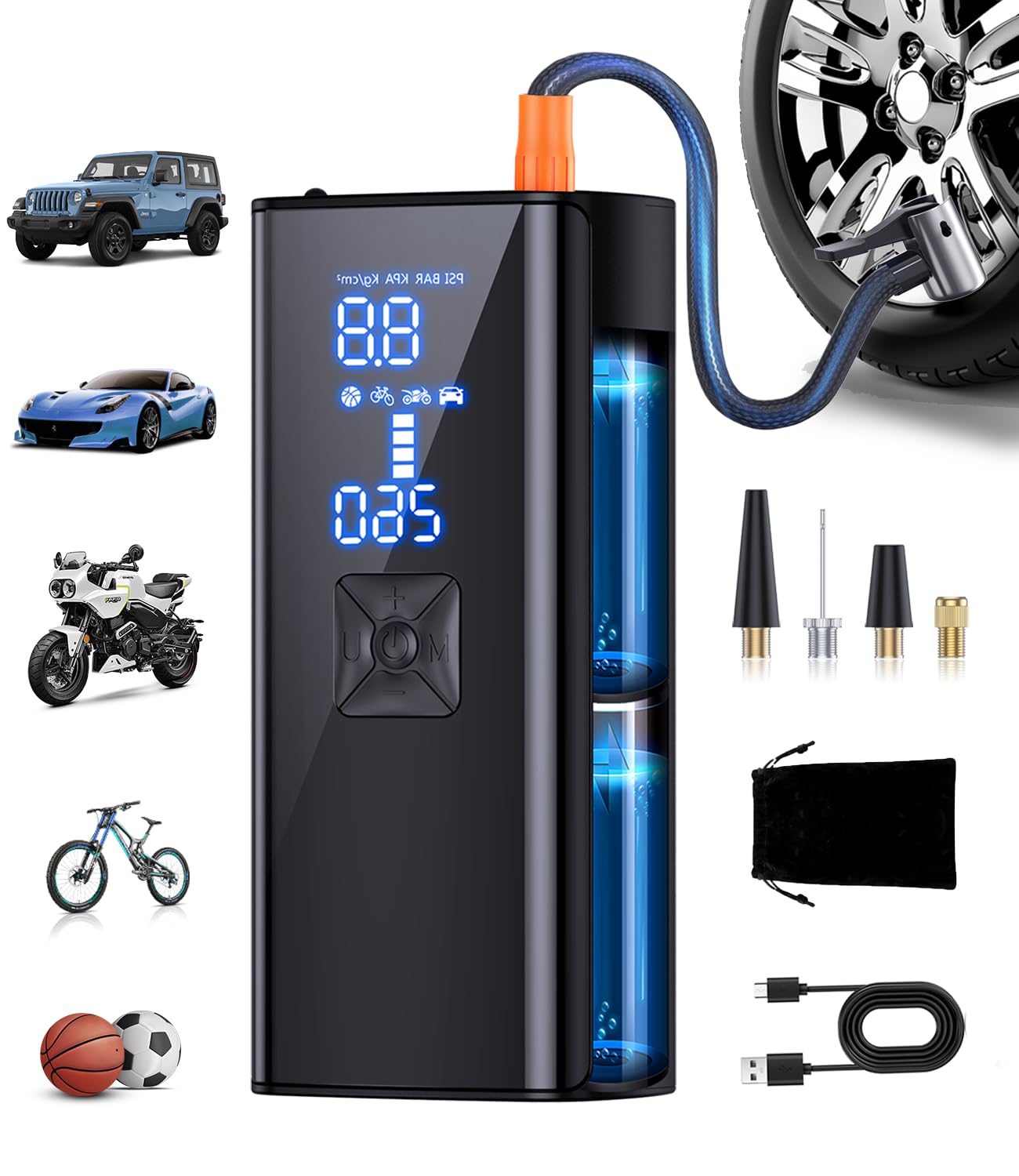 Tire Inflator Portable Air Compressor, 2X & 150PSI Faster Inflation Portable Air Pump with LED Light & Digital Pressure Gauge, T