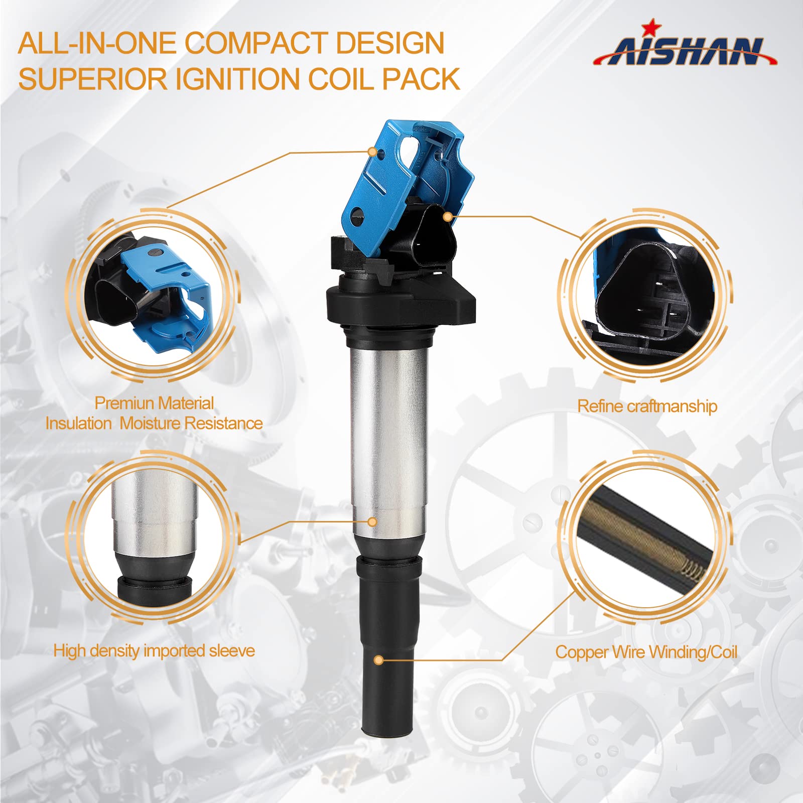Aishan Set Of 4 Ignition Coil Pack Compatible With Mini Cooper Countryman Paceman L4 1.6L Dohc Sohc | Replace# Uf598,12137575010