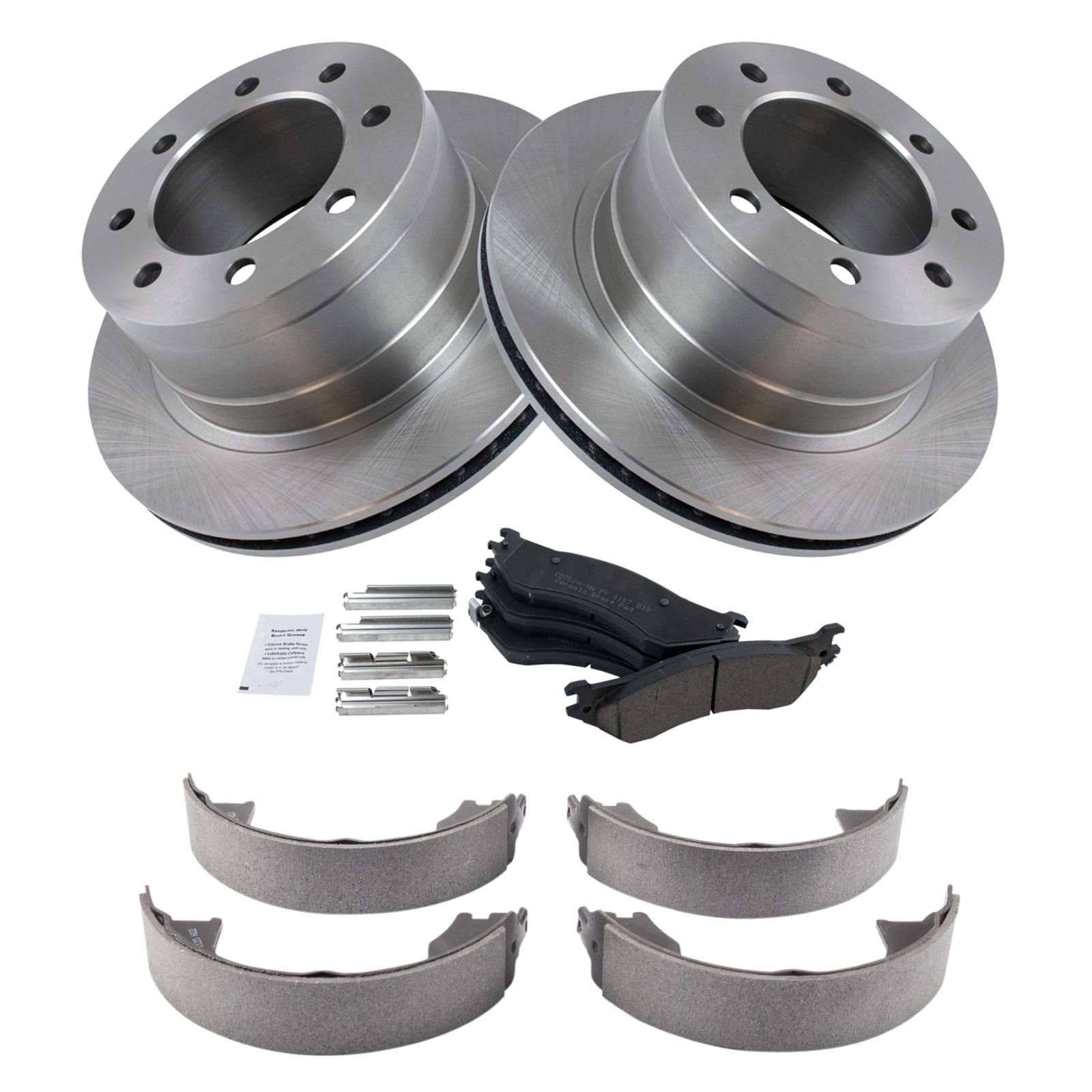 Trq Rear Brake Pad & Rotor Kit Brake Pads Brake Rotor Parking Brake Shoe Set Ceramic Compatible With 2007-2008 Dodge Ram 1500 20