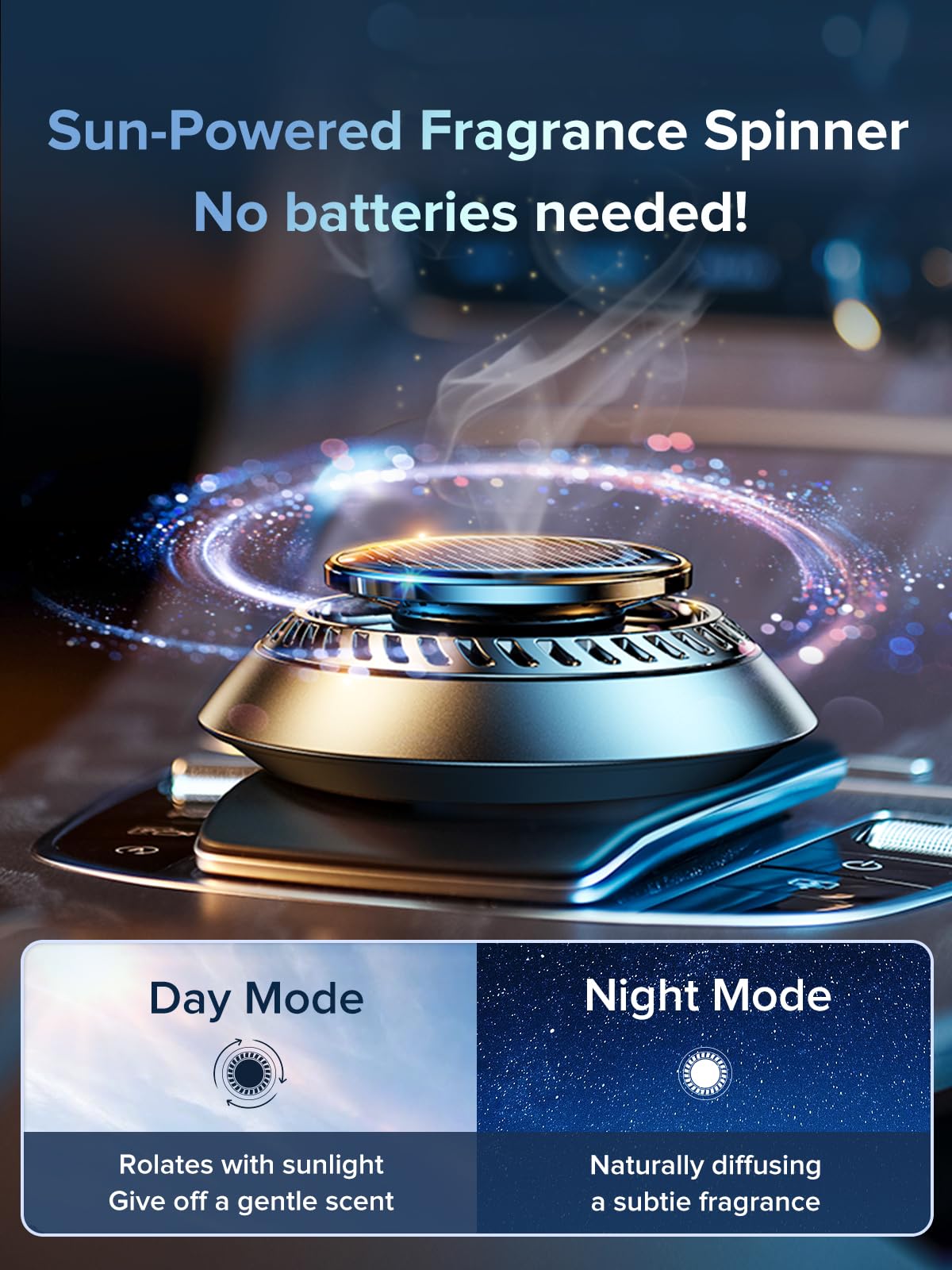 Ceeniu Solar Car Air Freshener F21, Diy Essential Oils, Ufo Solar-Powered Auto Rotary Diffuser, Natural French Fragrance Cologne