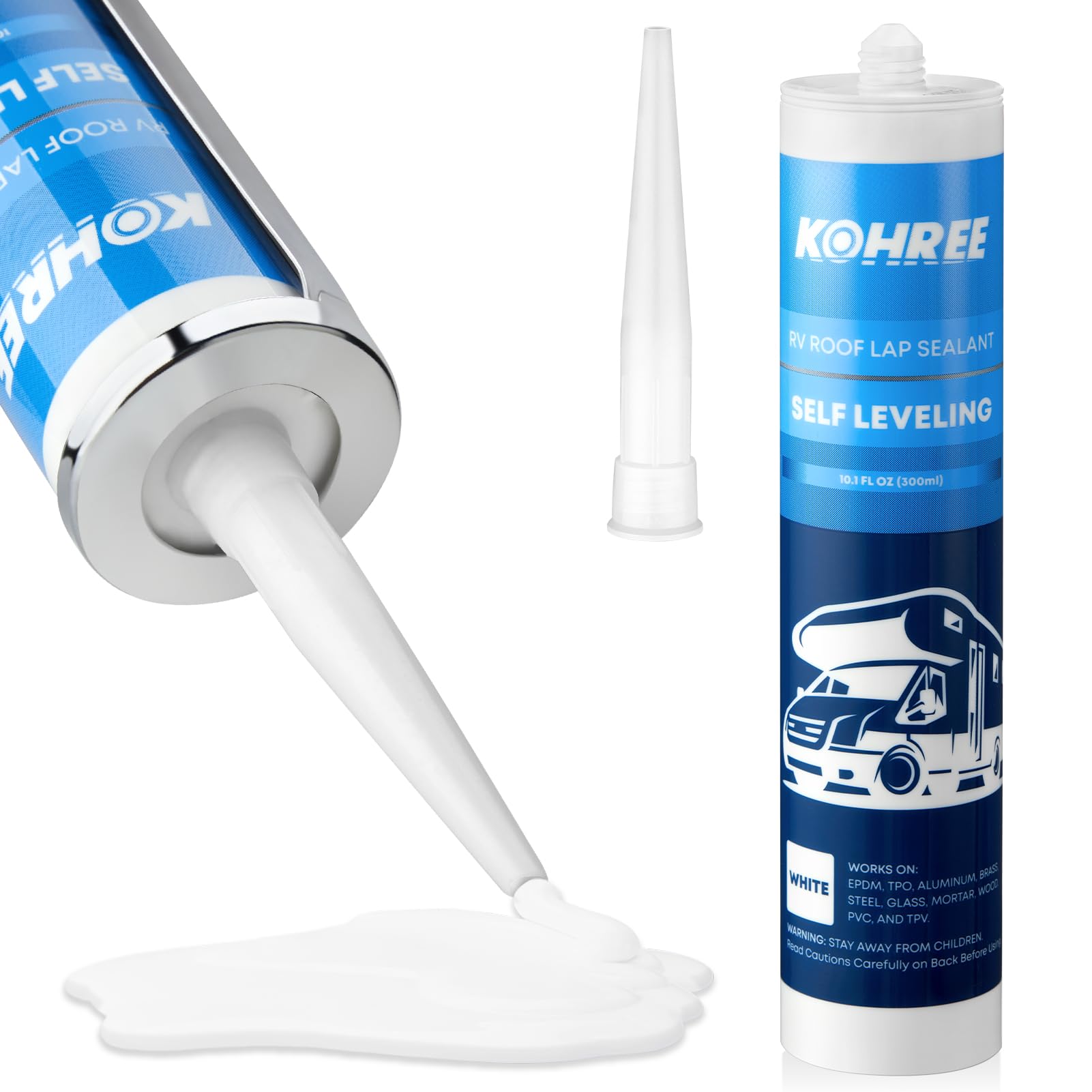 Kohree RV Roof Sealant 1 Pack, Self-Leveling Lap Sealant White, RV Caulking Exterior for RV Roofs, Maintenance, Repair