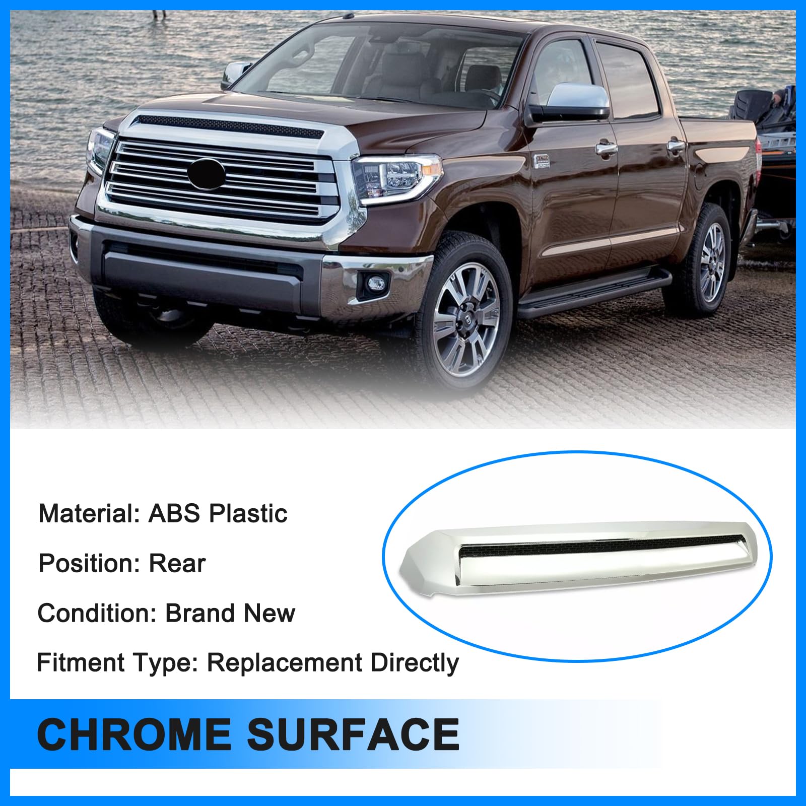 Collect Light Front Upper Hood Bulge Molding Grille Trim for Toyota Tundra 2014-2021, Chrome, Plastic, Grille Hood Scoop