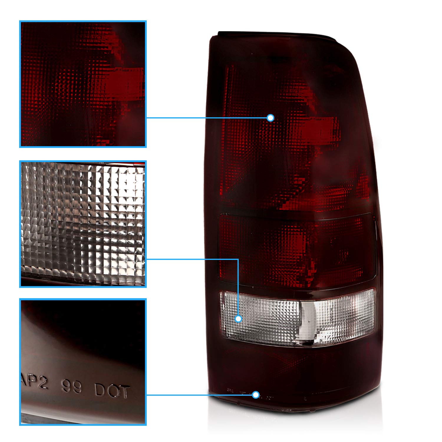Amerilite Smoke Red Replacement Brake Tail Lights Pair For 1999-2002 Chevy Silverado : 99-2006 Gmc Sierra - Passenger And Driver