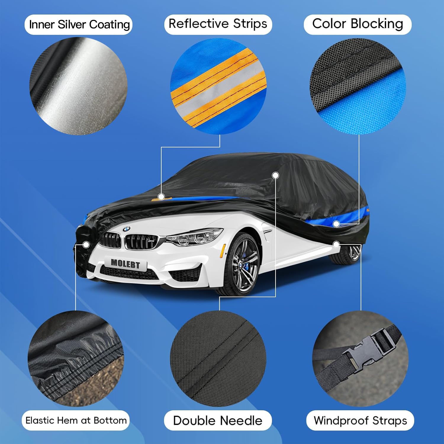 Molebt Car Cover Waterproof All Weather For Automobiles, Universal Fit Sedan Coupe Chevrolet Corvette/Camaro, Ford Mustang/Fusio