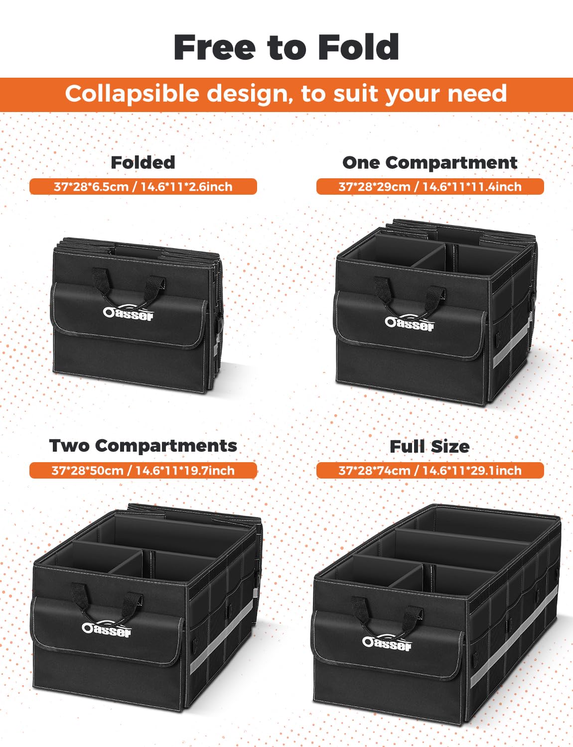 Oasser Car Trunk Organizer For Suv 75L Collapsible 4 Compartment Storage, Foldable Organizer Car Accessories For Women/Men