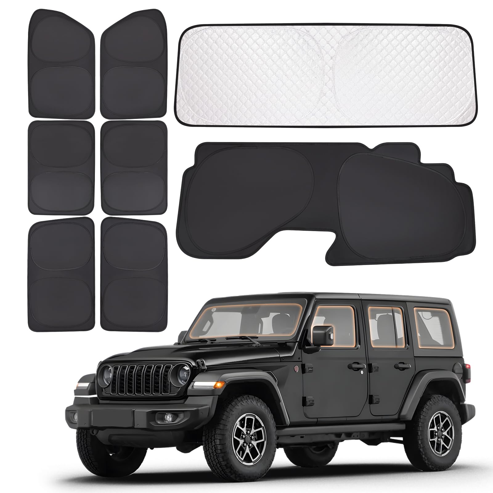 XCBYT 2019-2024 Wrangler Window Shades | 6 Layers Thickened Car Window Covers | 2 in 1 Car Full Window Privacy Curtains | 100% B