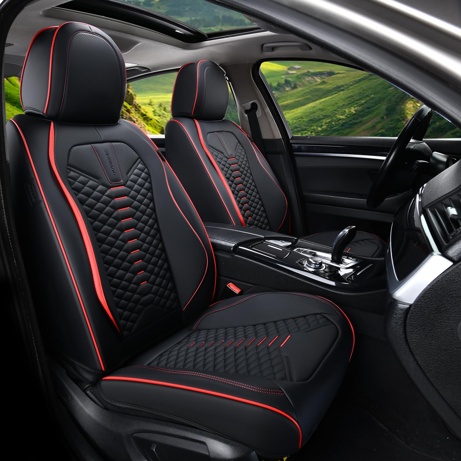 Coverado Seat Covers Full Set, Waterproof Nappa Leather Seat Covers for Cars, 5 Seats Universal Car Seat Protectors, Black Car S