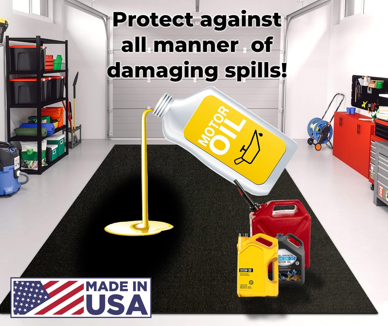 Golf Cart Mat For Garage Floor - Oil Absorbent, Waterproof, Battery Acid Resistant - 5X8Ft Garage Mat - Cut To Size - Reusable F