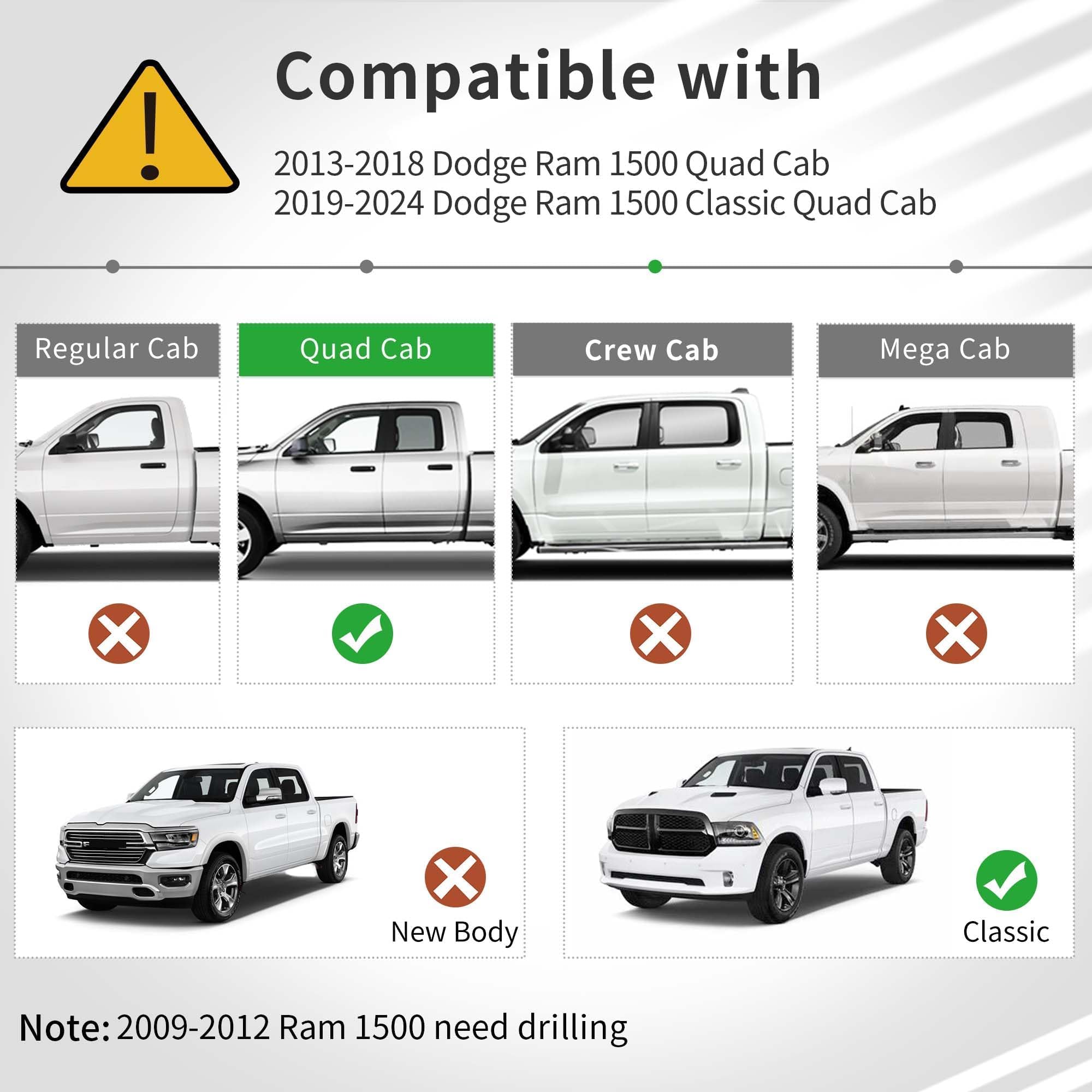 Oedro Custom Fit Floor Mats For 2013-2018 Dodge Ram 1500 Quad Cab, 2019-2024 Dodge Ram 1500 Classic Quad Cab (Not For New Body), All Weather Front & 2Nd Seat Floor Liners