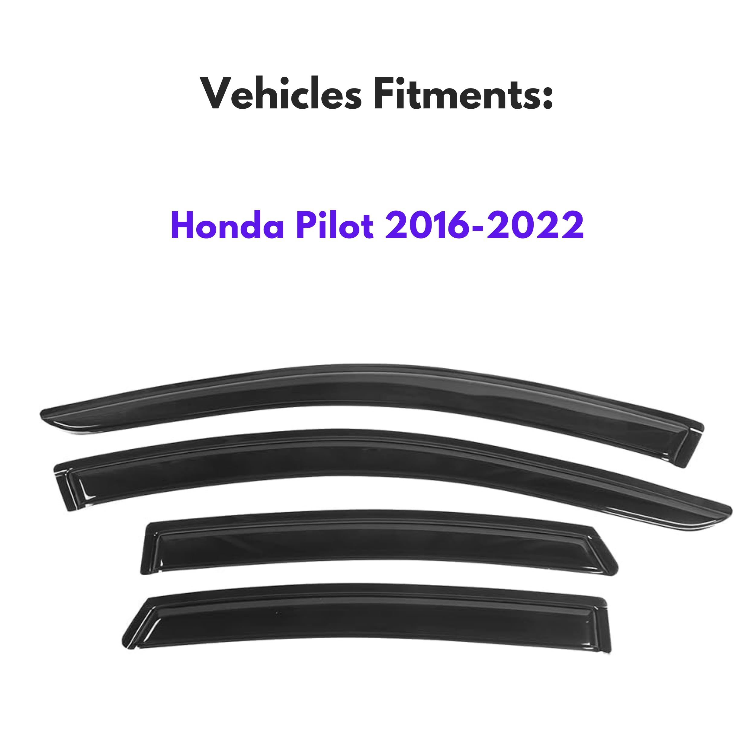 Ig Window Visor For Honda Pilot 2016-2022 (Excludes Touring Models), Rain Guard Tape-On Extra Durable Wind Side Vent Window Defl