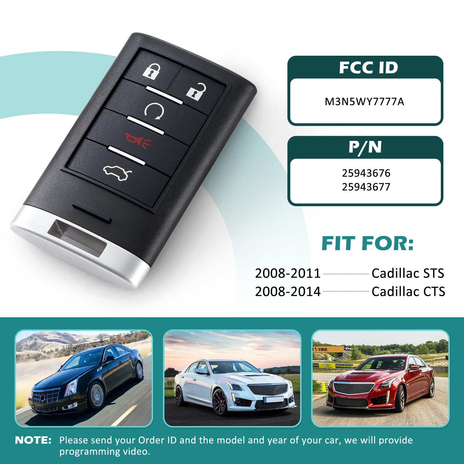 Helloauto Key Fob Replacement Fits For 2008-2011 Cadillac Sts, 2008-2014 Cadillac Cts, Keyless Entry Remote Control Start Proxim