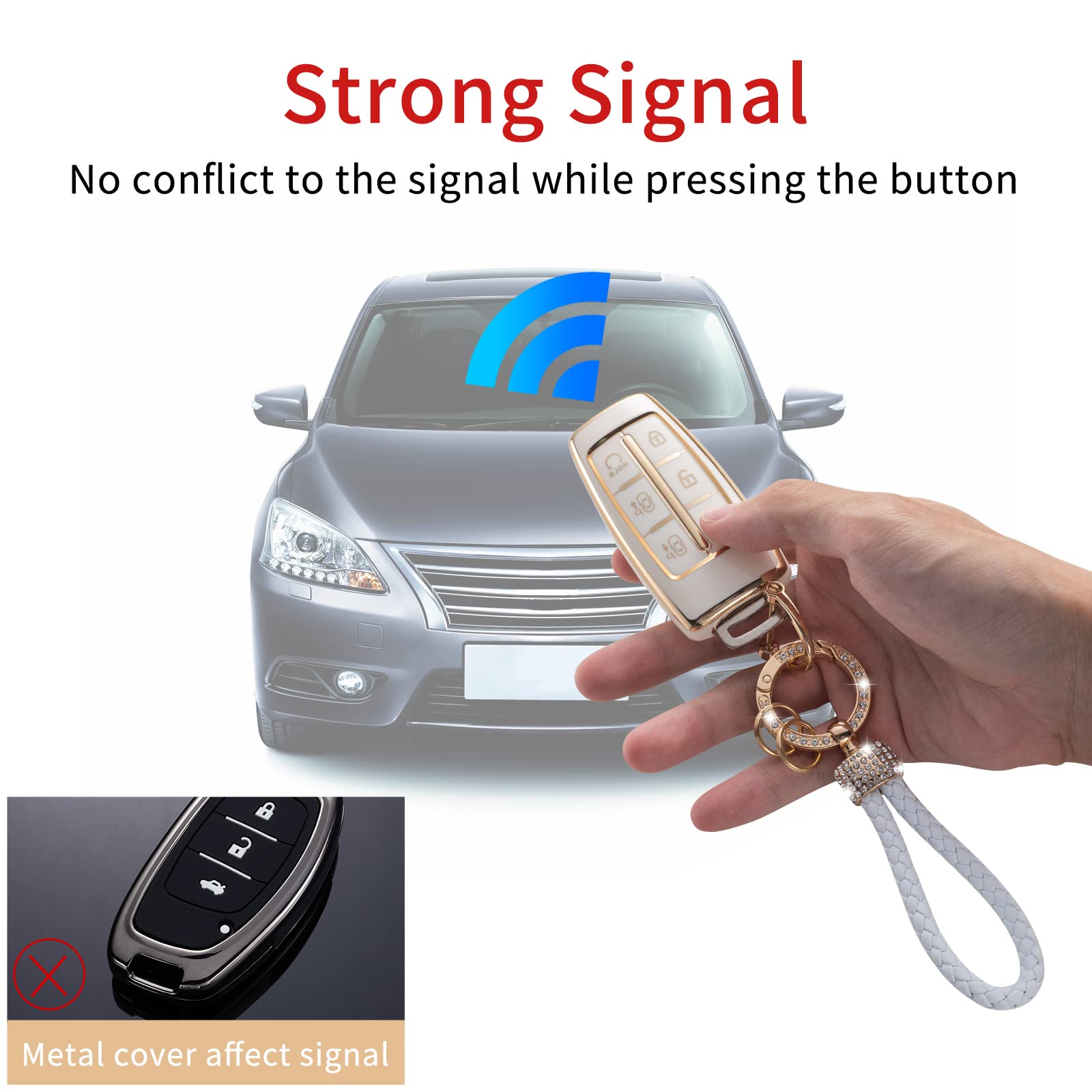 Gematay For Hyundai Key Fob Cover With Keychain Lanyard, Key Fob Protector Shell Compatible With Hyundai Genesis G80 Gv80 6 Butt