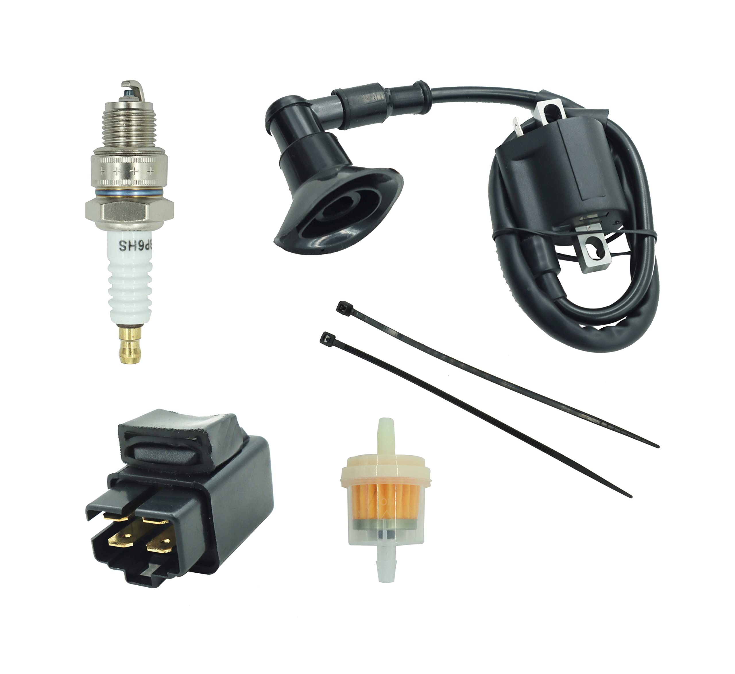 Ignition Coil Fit for Polaris Scrambler 50 90 with Starter Relay Solenoid and Spark Plug,for Polaris Sportsman 90, Predator 50 9